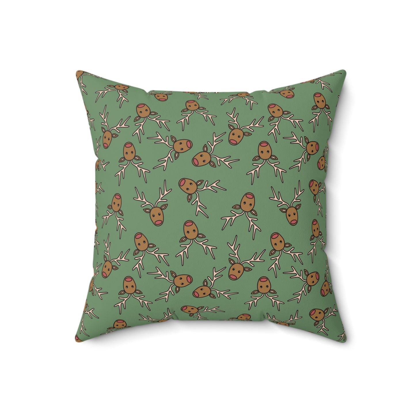 Reindeer Pattern on Sage Green Polyester Square Pillow