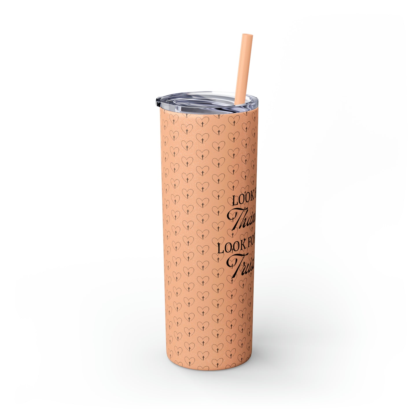 Look Back and Thank God Look Forward and Trust God Christian Skinny Tumbler with Straw, 20oz