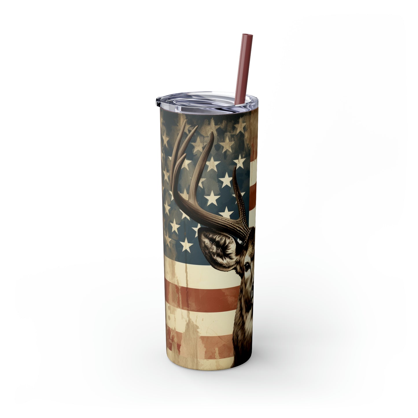 American Deer Hunting Skinny Tumbler with Straw, 20oz