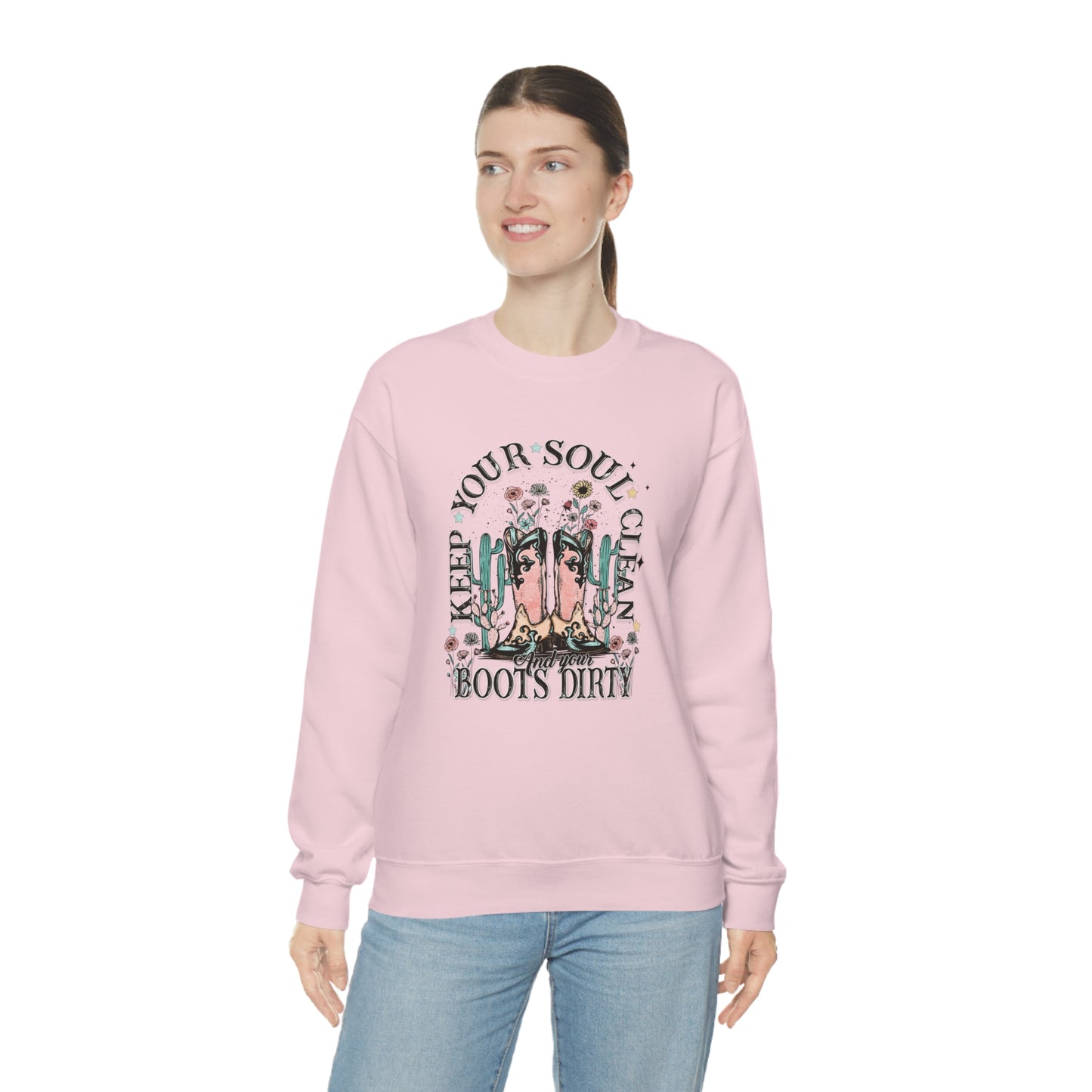 "Keep Your Soul Clean and Your Boots Dirty" - Unisex Heavy Blend™ Crewneck Sweatshirt