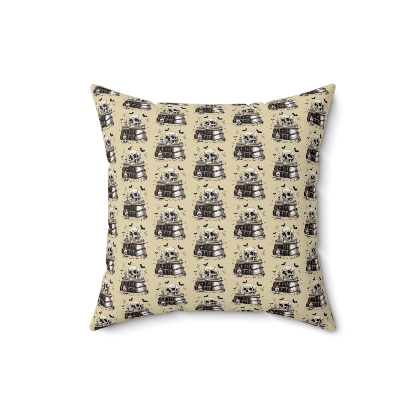 Creepy Skeleton Book Stack Pattern Fall/ Halloween Spun Polyester Square Pillow