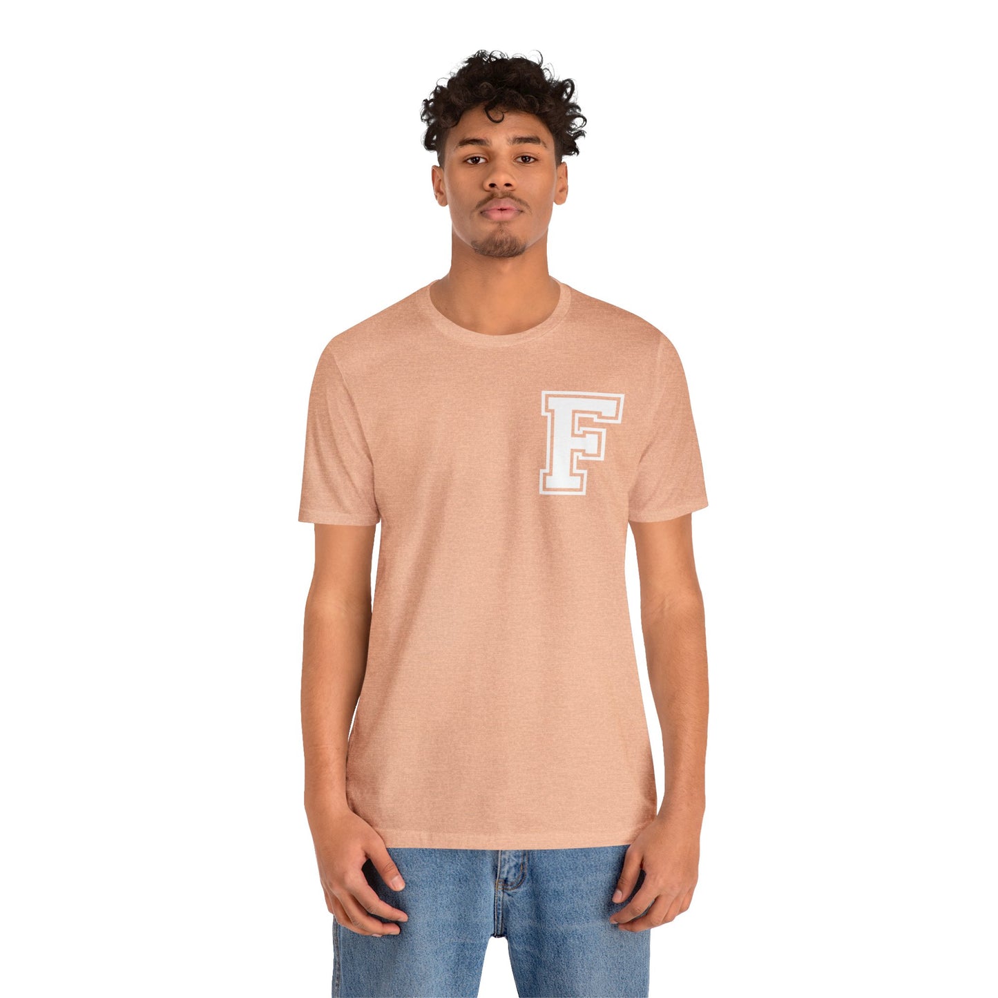 Front and Back Design - Varsity F Vertical Freeburg Midgets Logo Bella Jersey Short Sleeve Tee (Unisex)