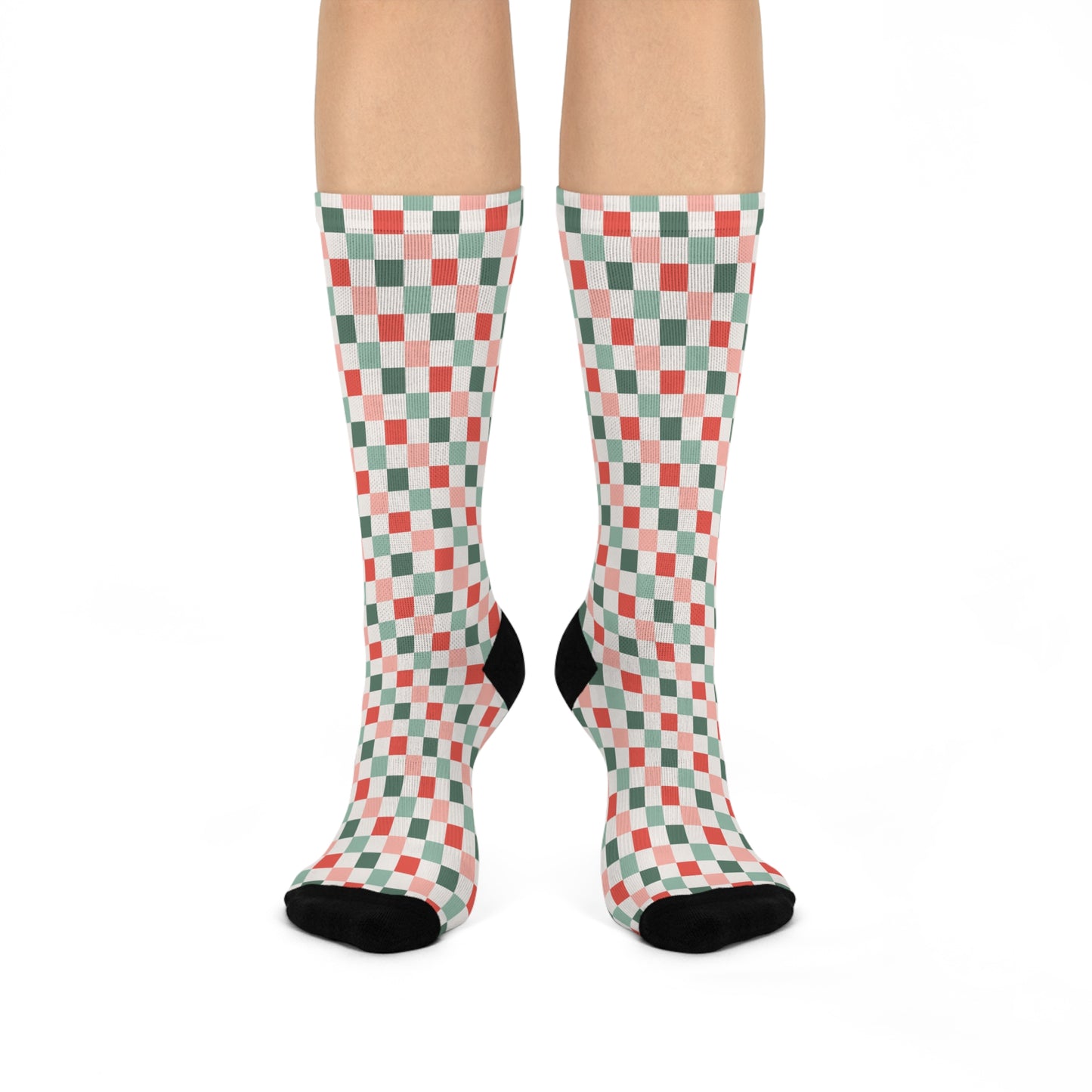 Christmas Checkered Cushioned Crew Socks - White