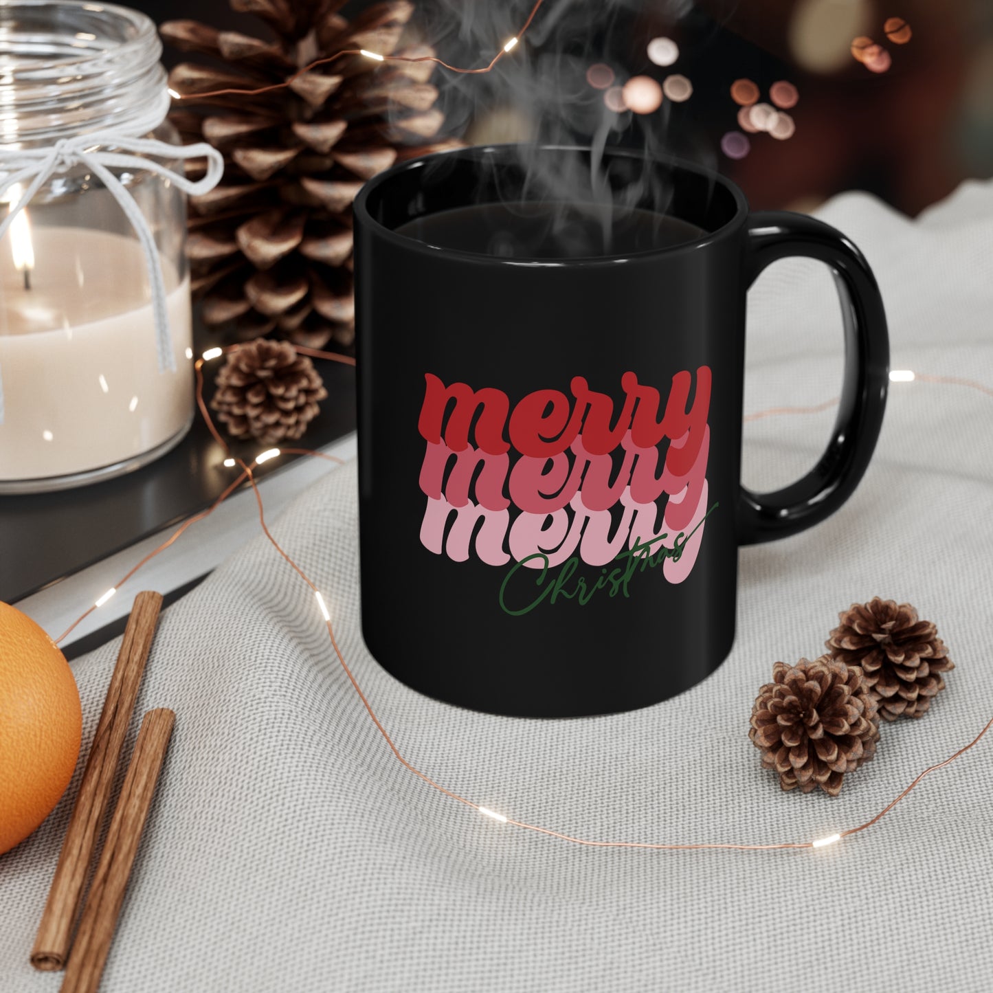 Merry Merry Merry Christmas 11oz Black Mug