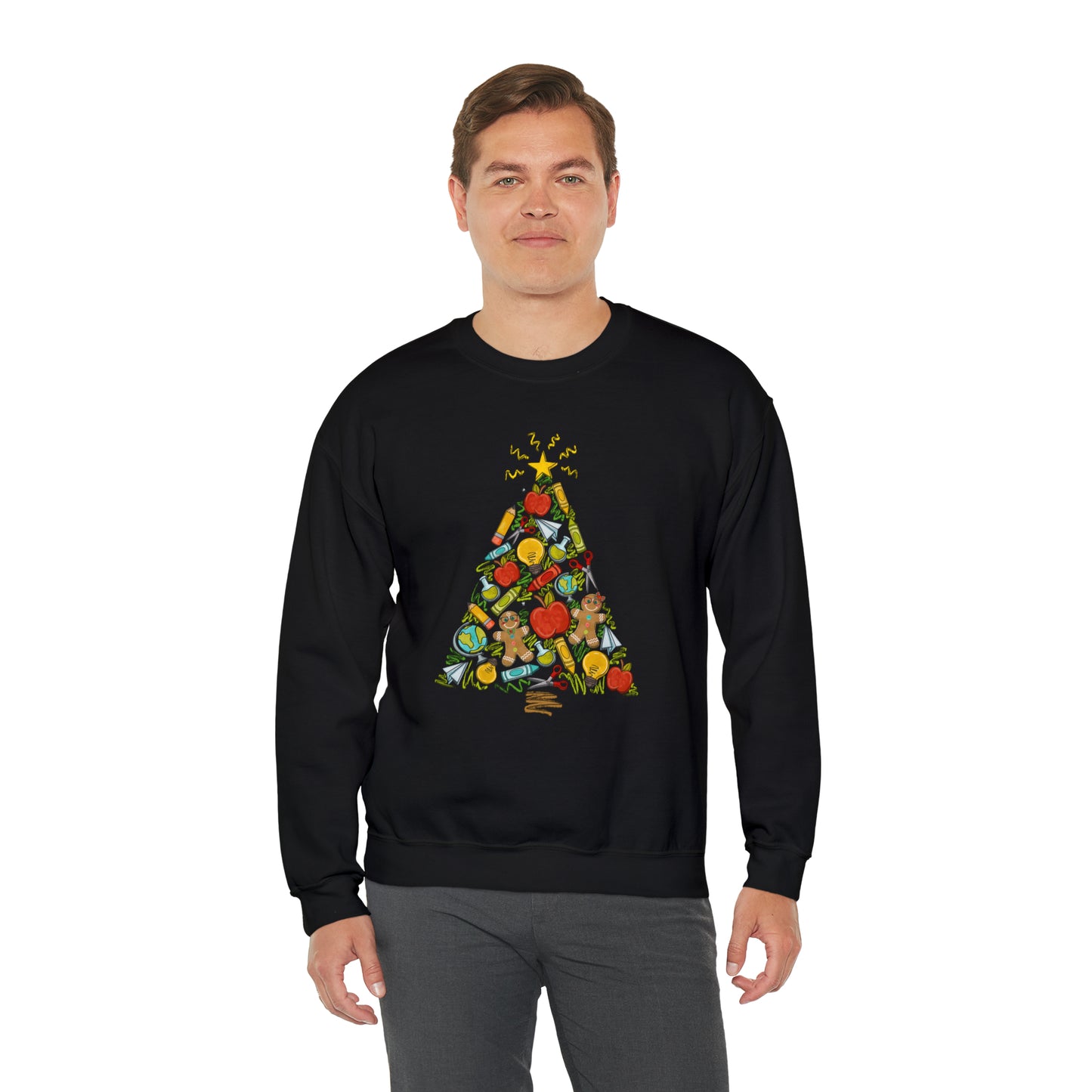 Teacher Supplies Christmas Tree Heavyweight Crewneck Sweatshirt
