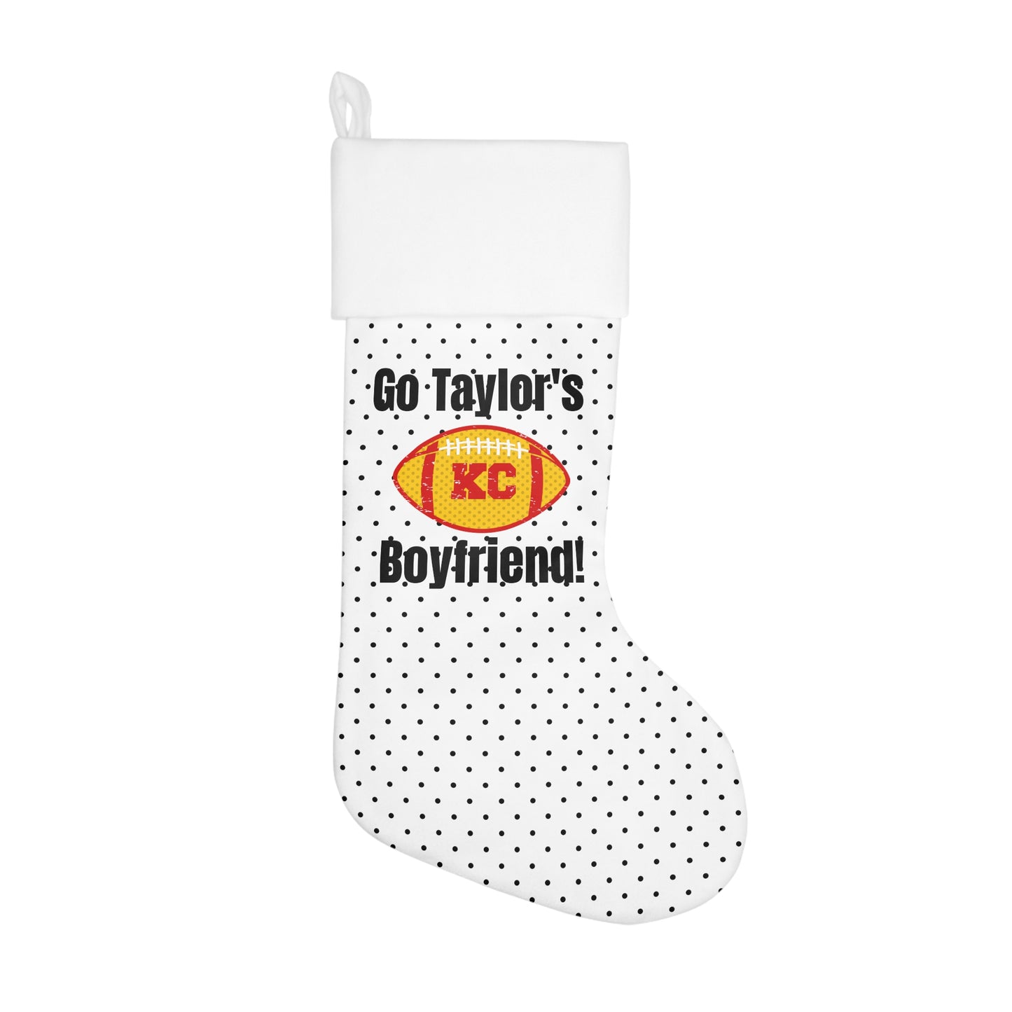 Go Taylor's Boyfriend Football Holiday Stocking - White/Black Polka Dot