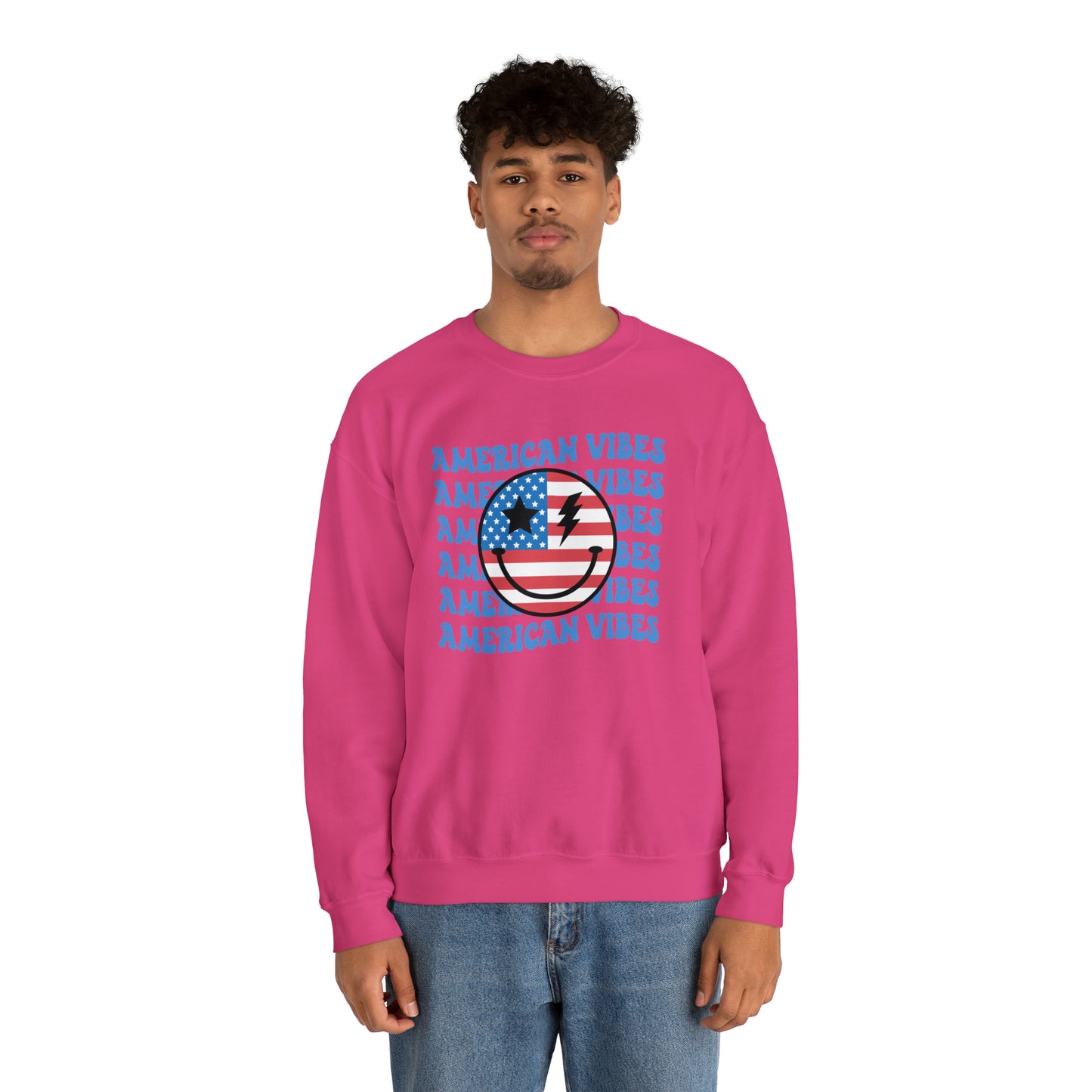 USA American Vibes Flag Smiley Face Heavy Blend™ Crewneck Sweatshirt