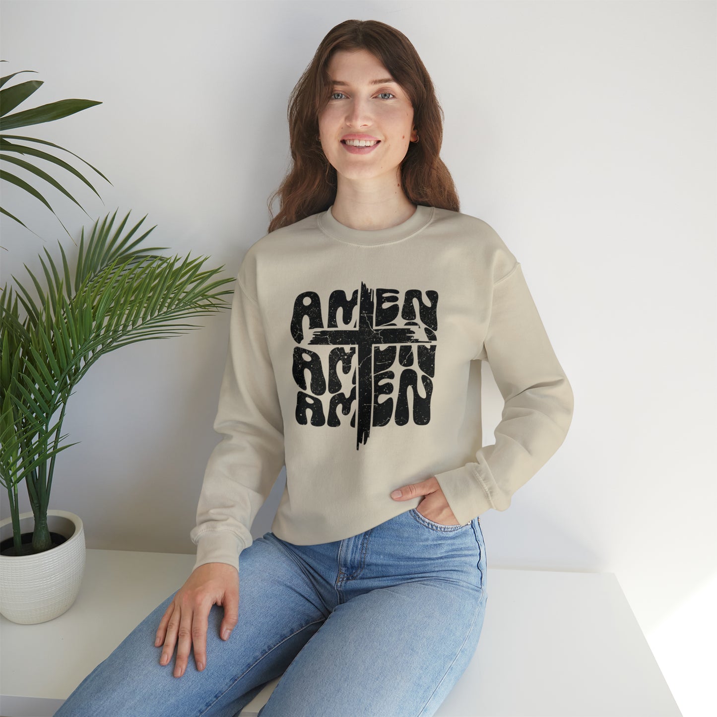 Amen Amen Amen with Cross Design Heavy Blend™ Crewneck Sweatshirt