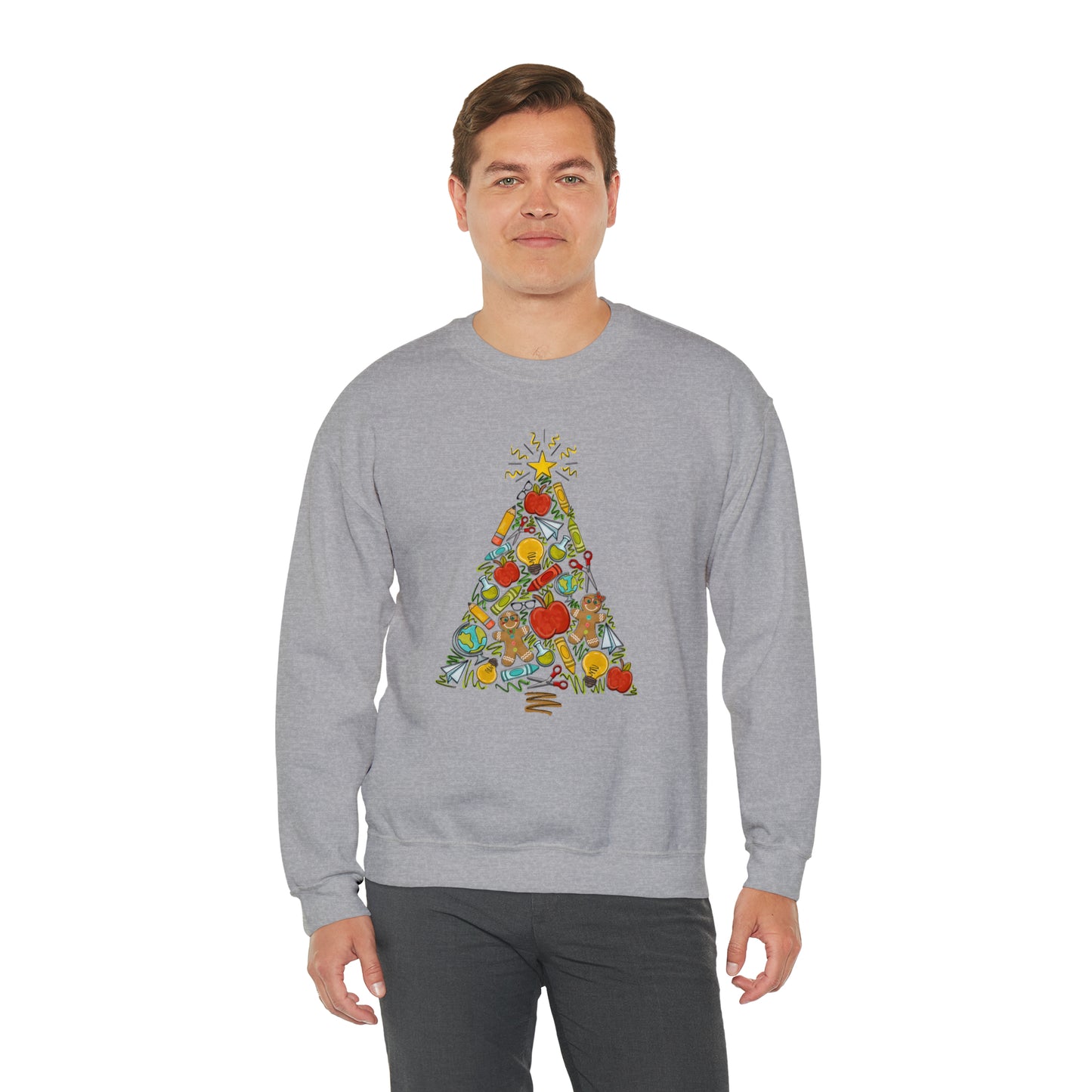 Teacher Supplies Christmas Tree Heavyweight Crewneck Sweatshirt
