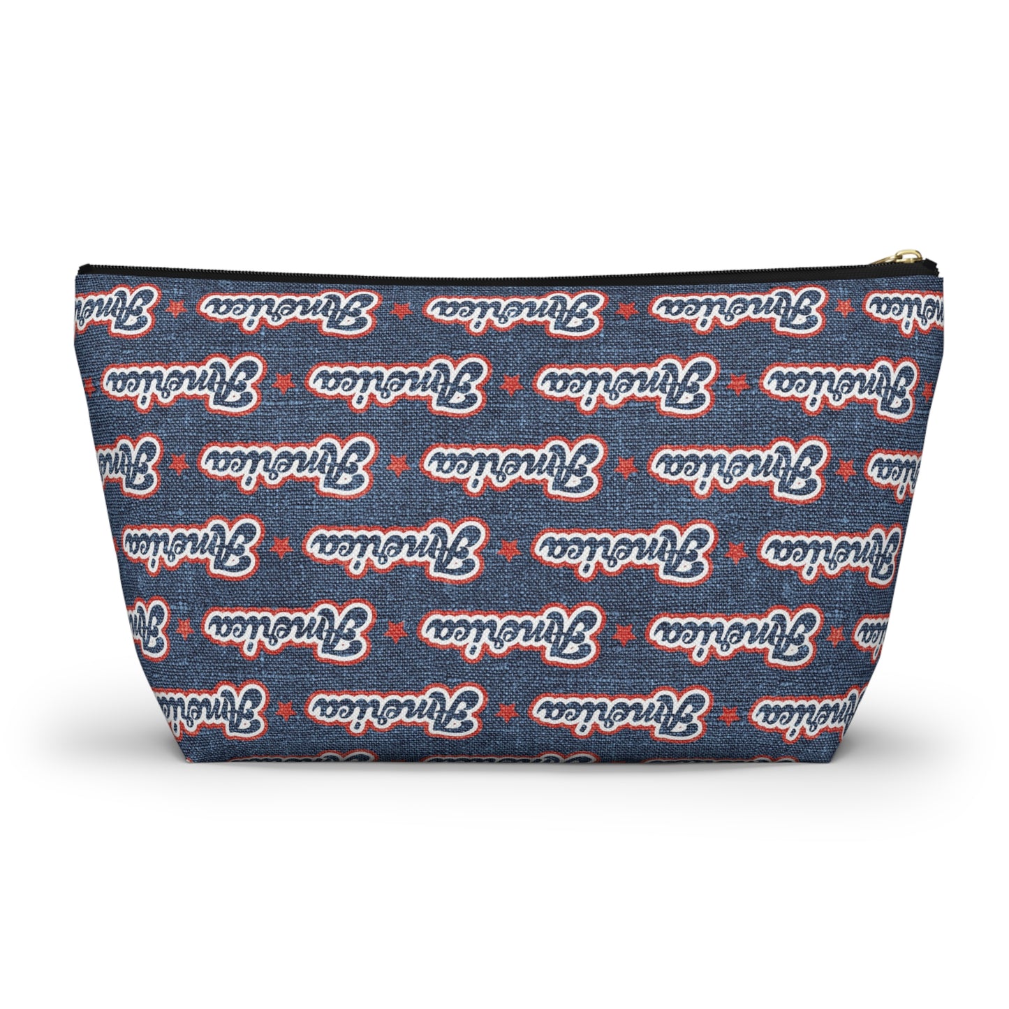 USA Retro American Red and Blue Linen Print Design Accessory Pouch w T-bottom