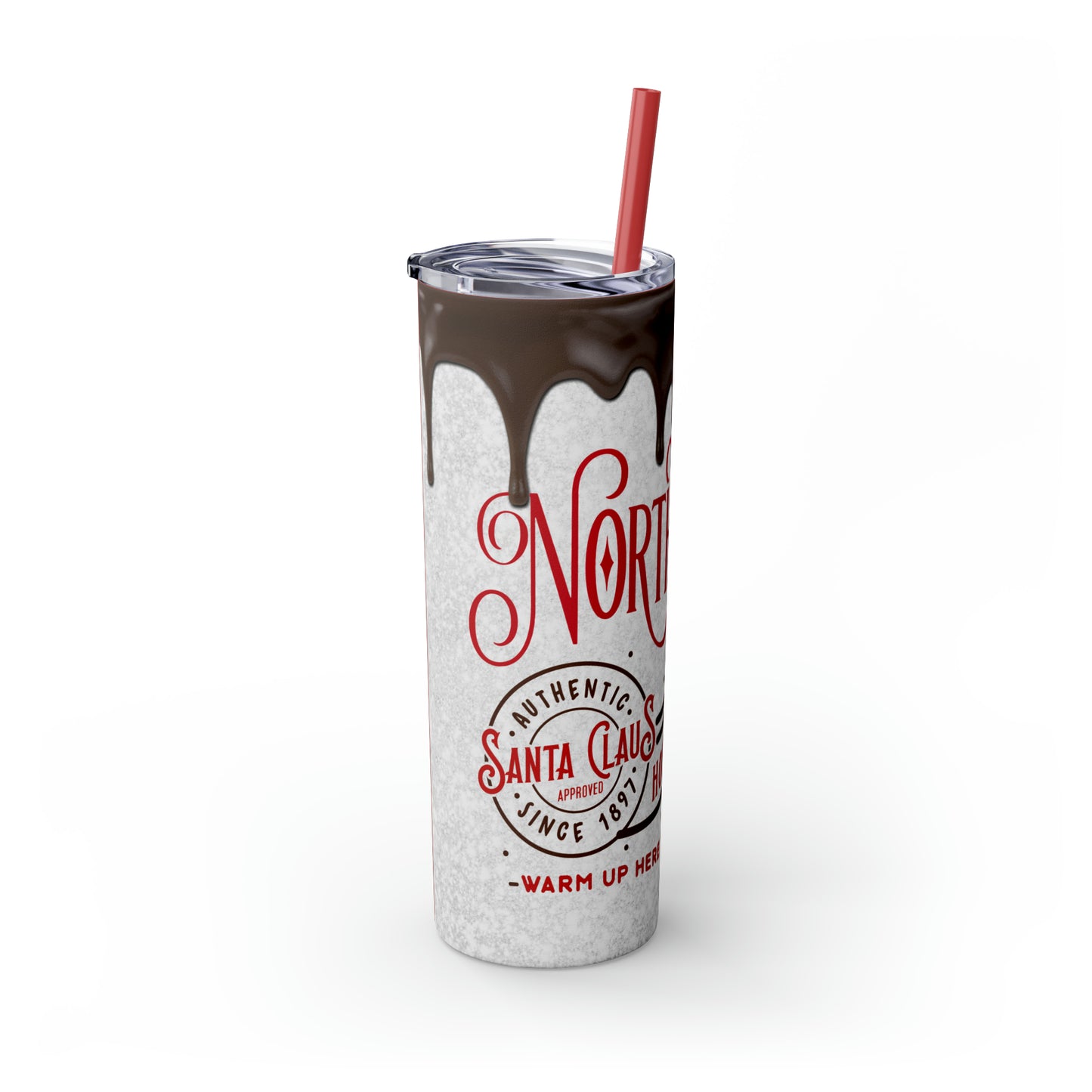 North Pole Santa Claus Hot Chocolate Co. Christmas/ Holiday Skinny Tumbler with Straw, 20oz