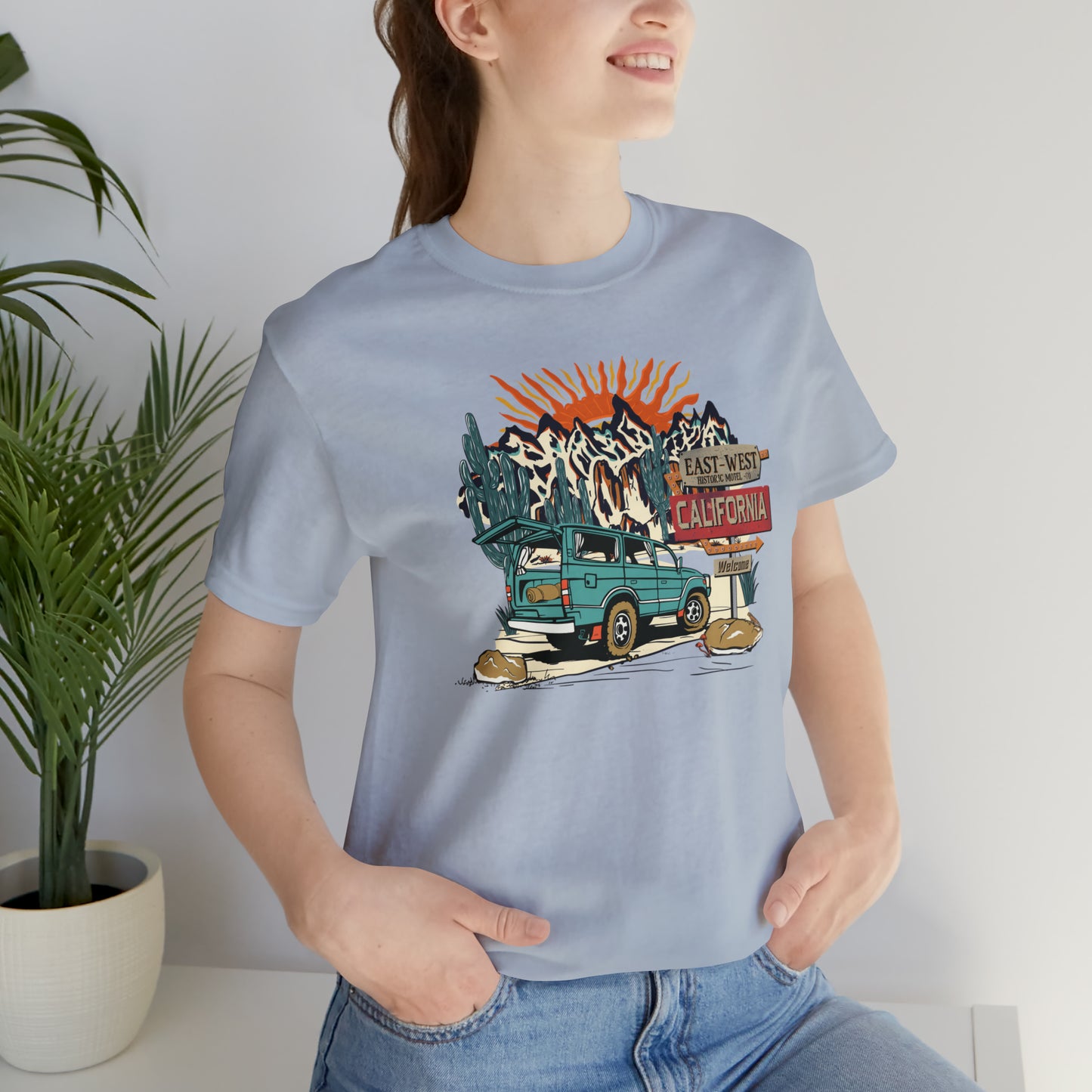Vintage Mountain Scene with Bronco Unisex Jersey Short Sleeve Tee
