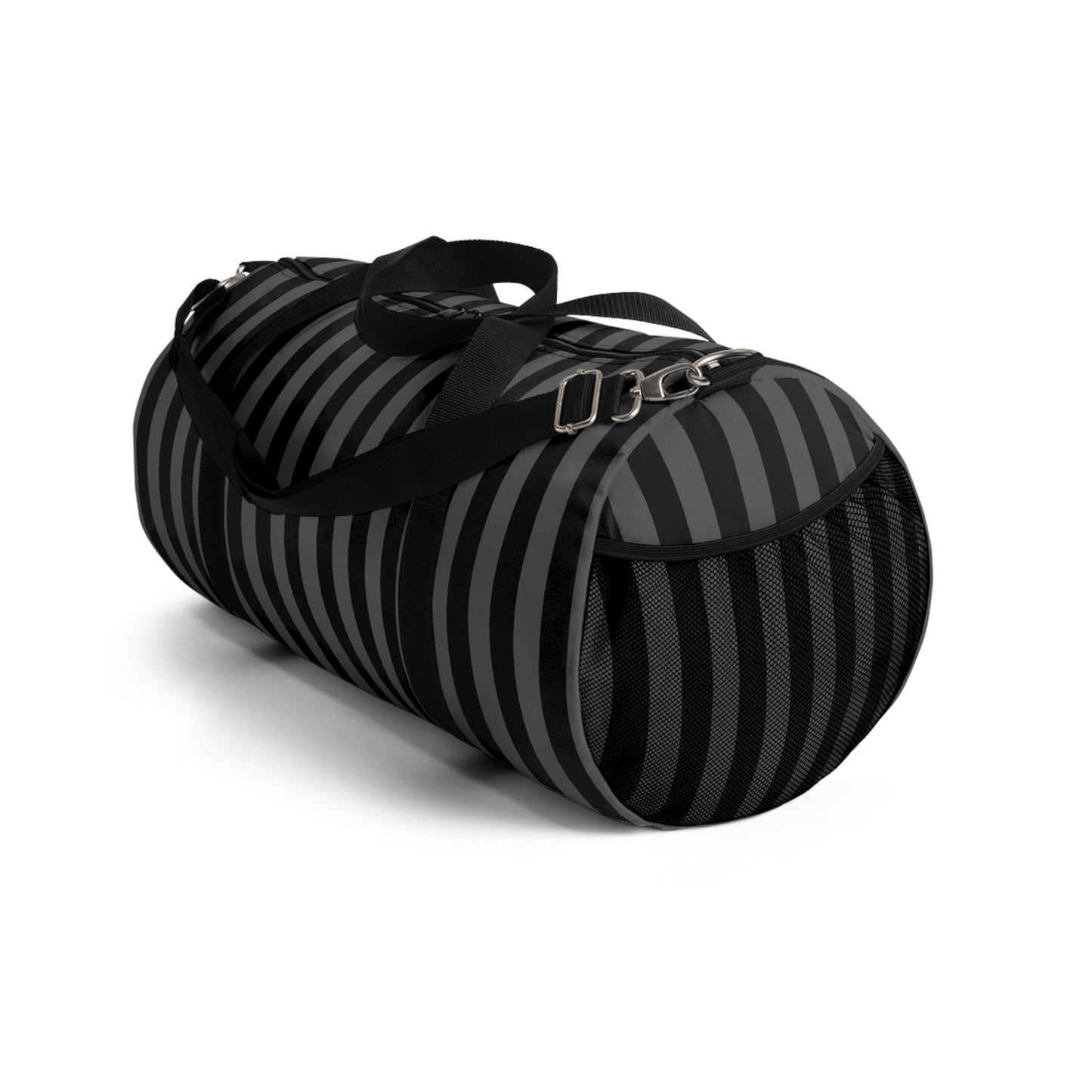 Black and Gray Striped Duffel Bag