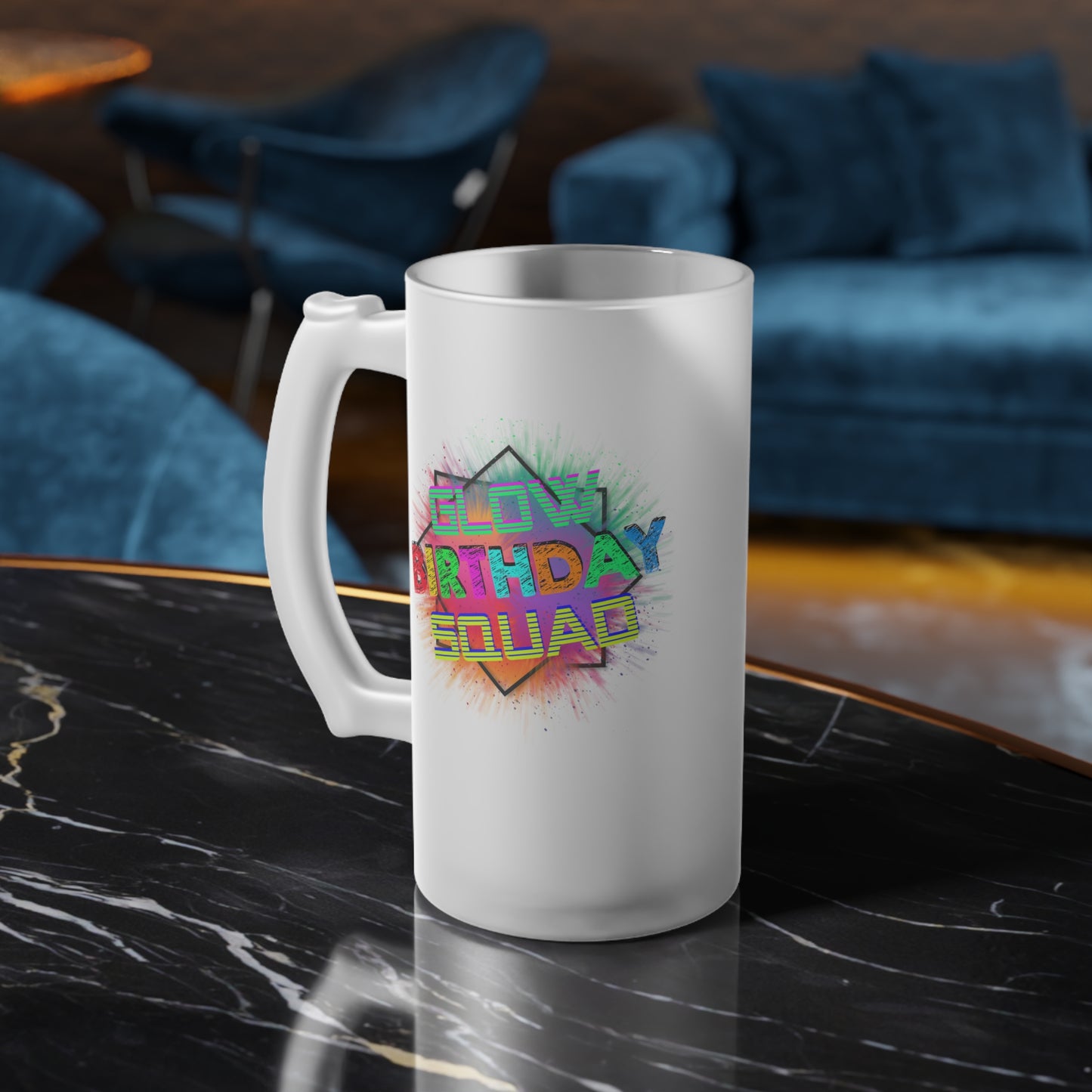 Glow Birthday Squad Frosted Glass Beer Mug