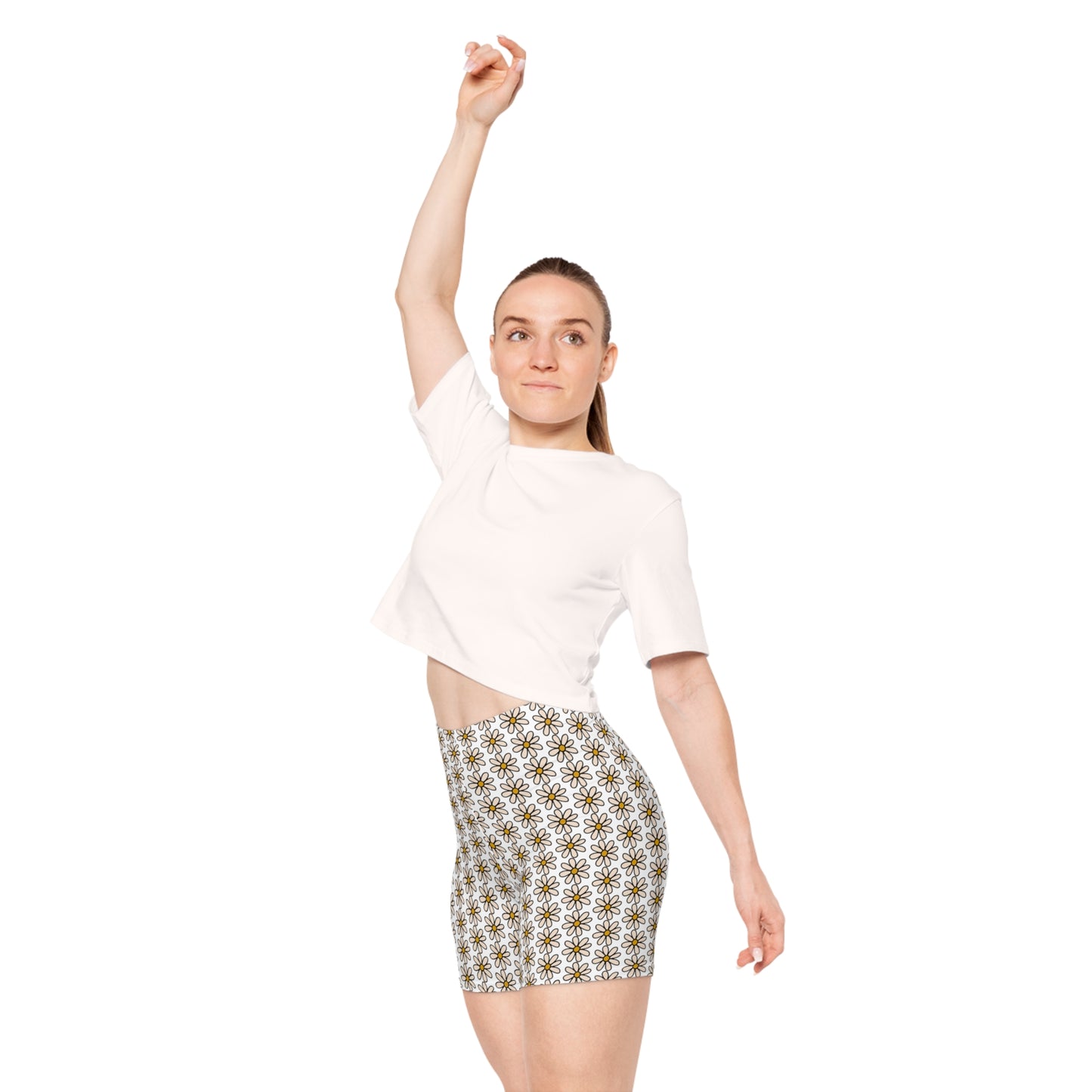 Light Rose Daisy Patterned Women's Biker Shorts