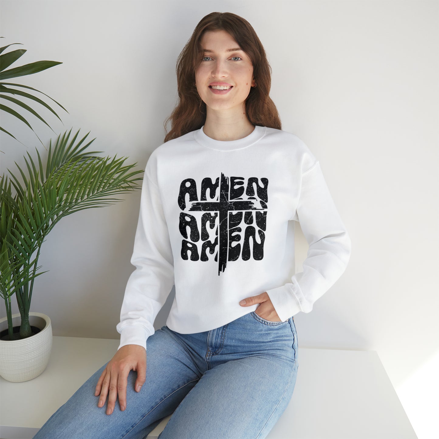 Amen Amen Amen with Cross Design Heavy Blend™ Crewneck Sweatshirt