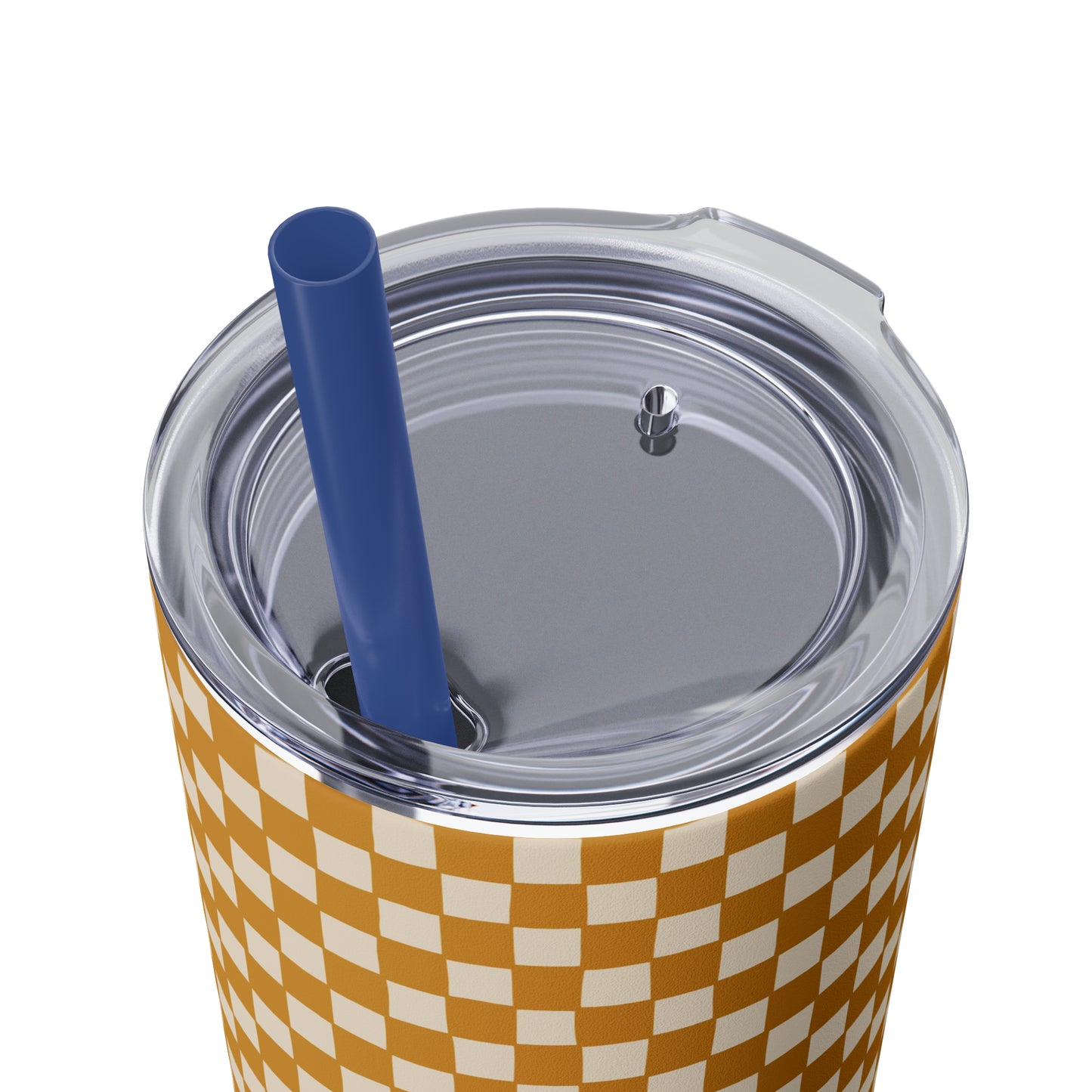 Boho Golden Checkerboard Print Skinny Tumbler with Straw, 20oz