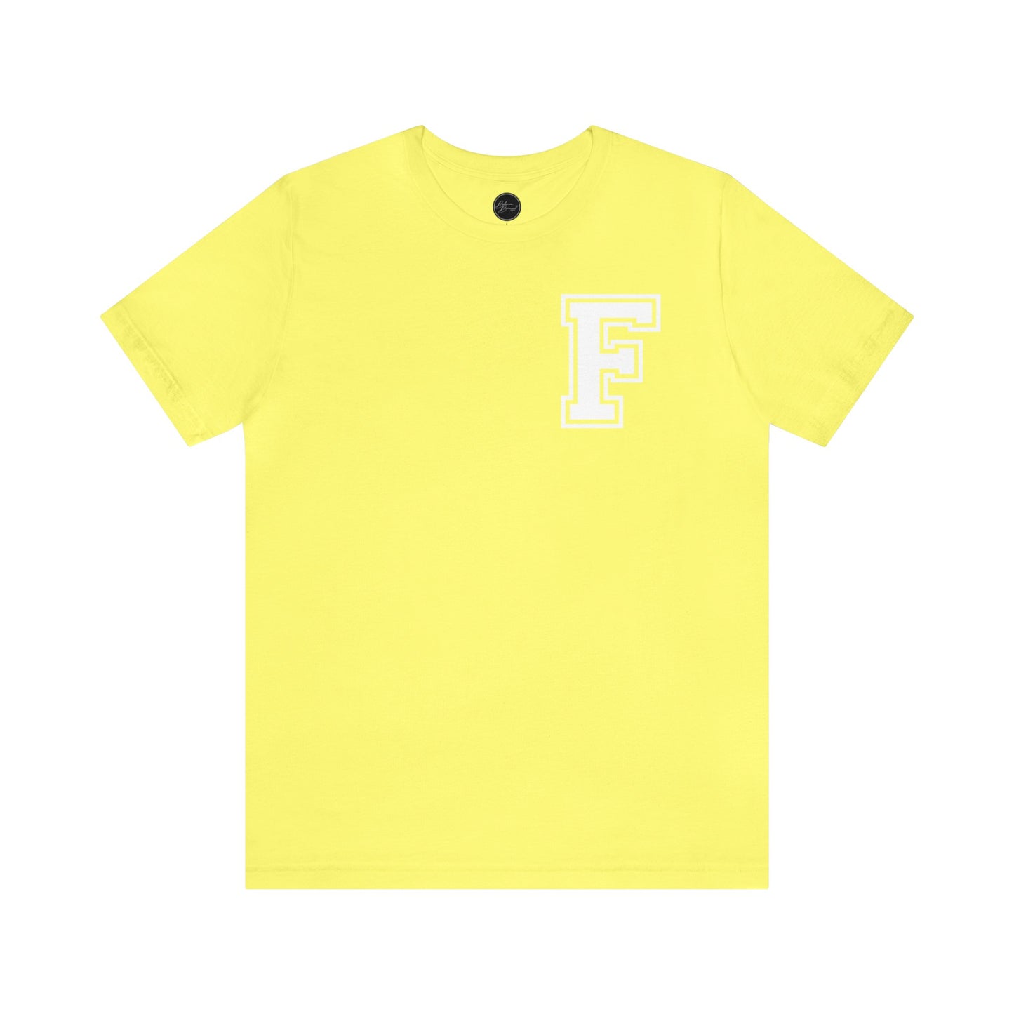 Front and Back Design - Varsity F Vertical Freeburg Midgets Logo Bella Jersey Short Sleeve Tee (Unisex)