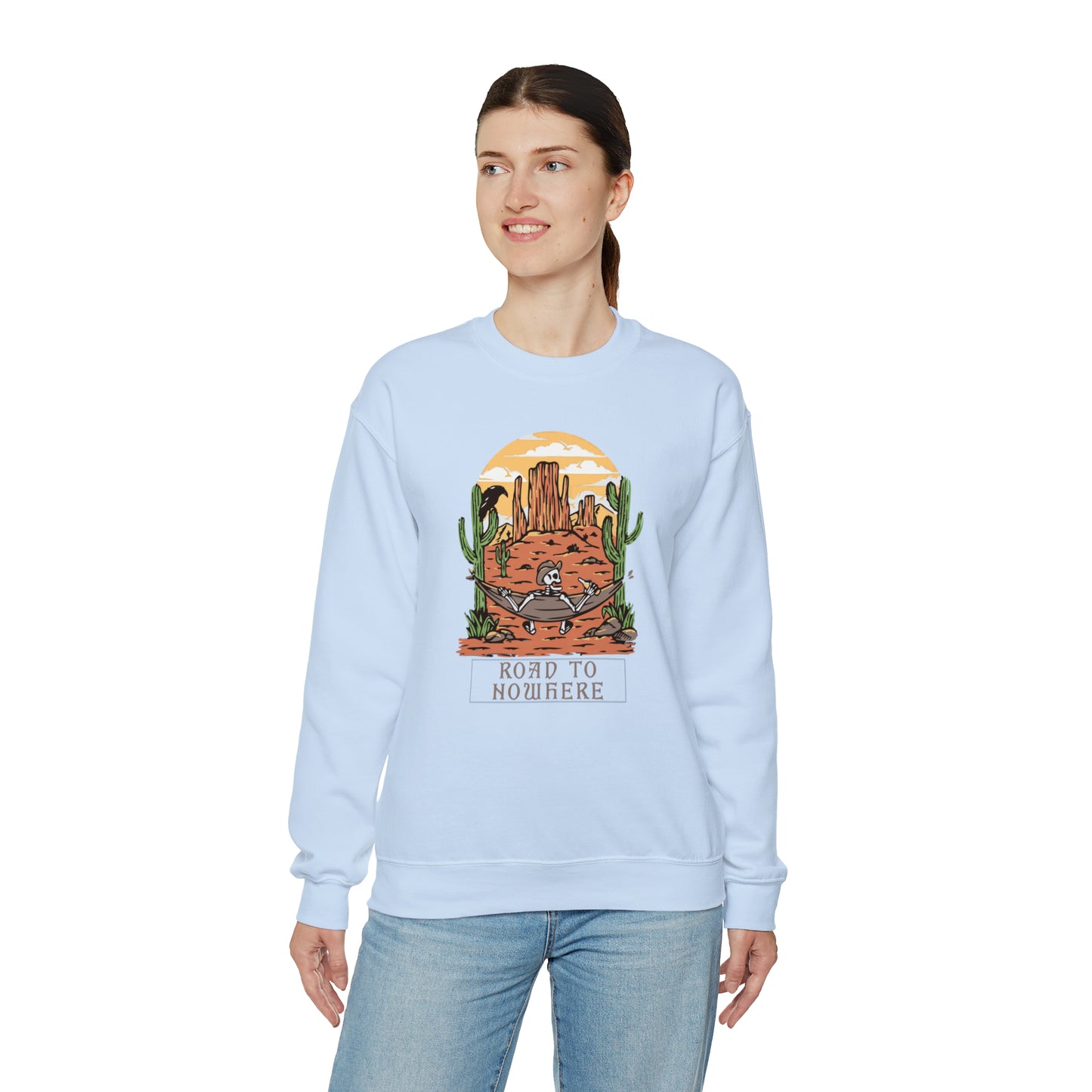Road to Nowhere Skeleton Fall Halloween Retro Warm Colored Unisex Heavy Blend™ Crewneck Sweatshirt