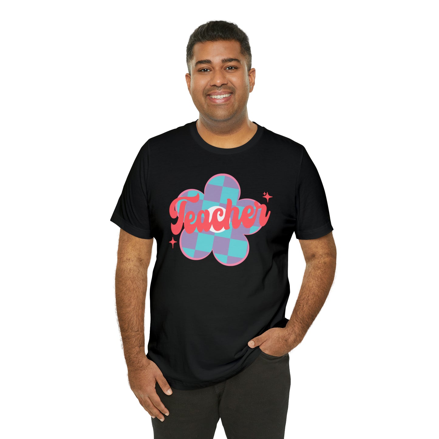 Purple and Blue Plaid Daisey Teacher T-Shirt