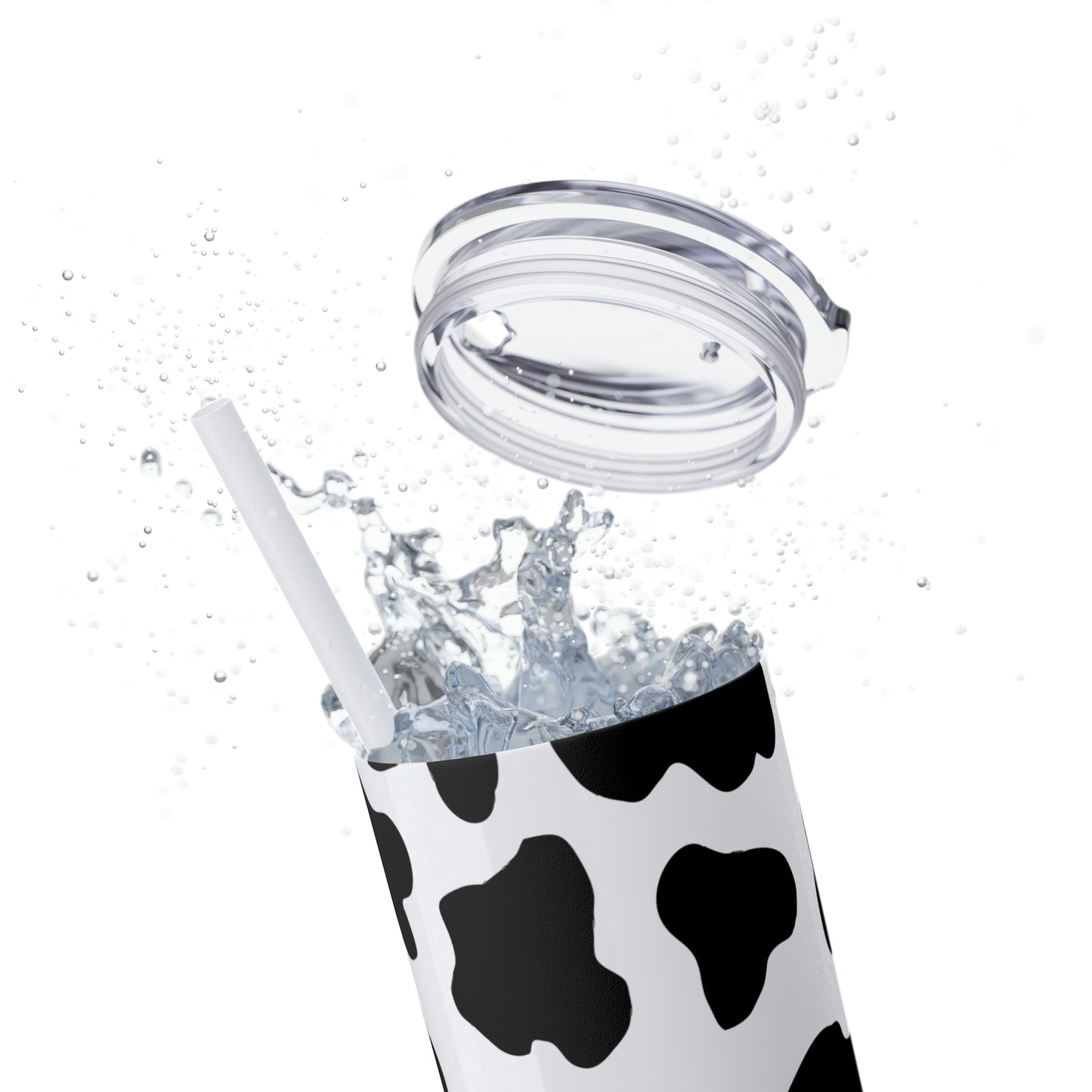 Country Cow Print Skinny Tumbler with Straw, 20oz