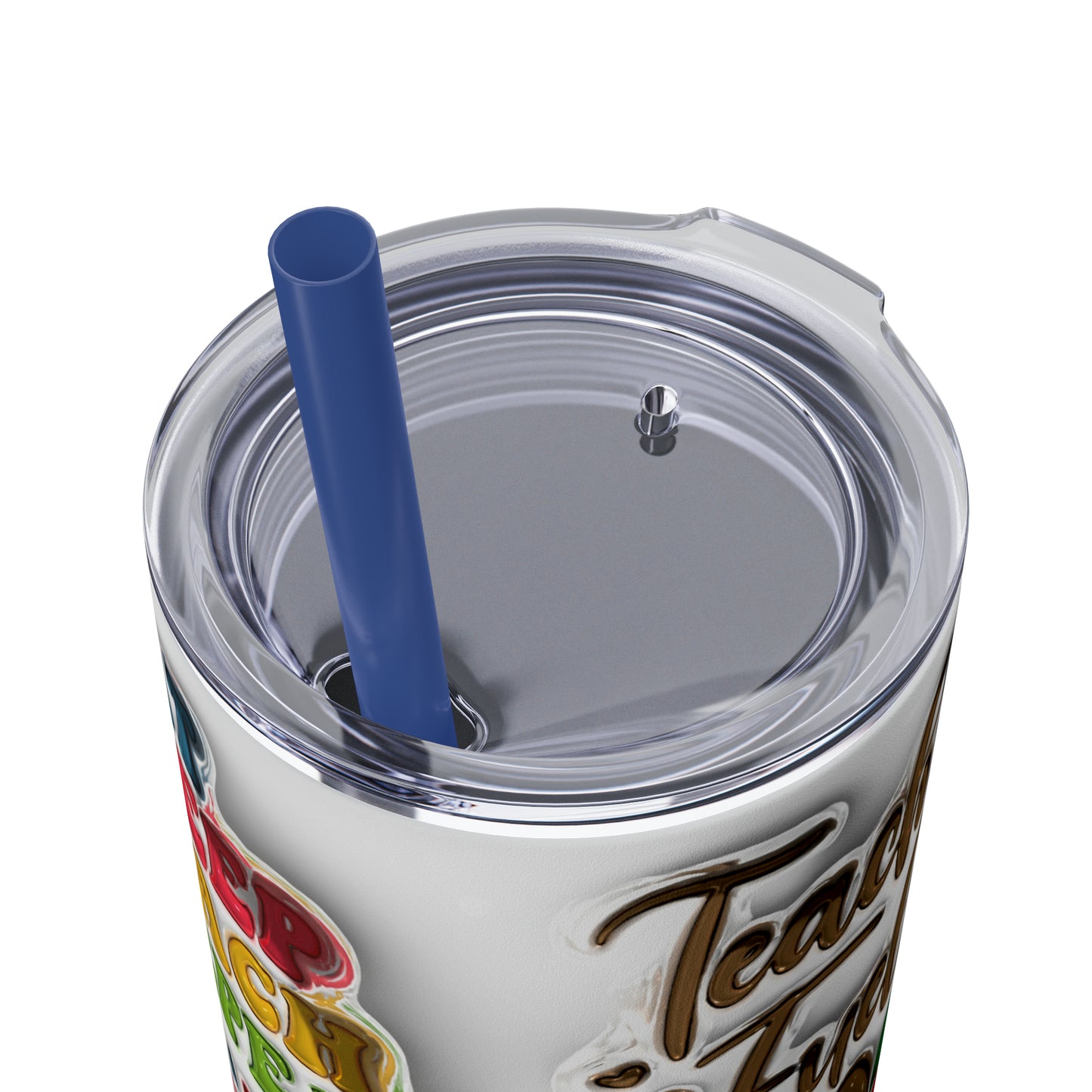 A+ Teacher Quotes Collage Skinny Tumbler with Straw, 20oz