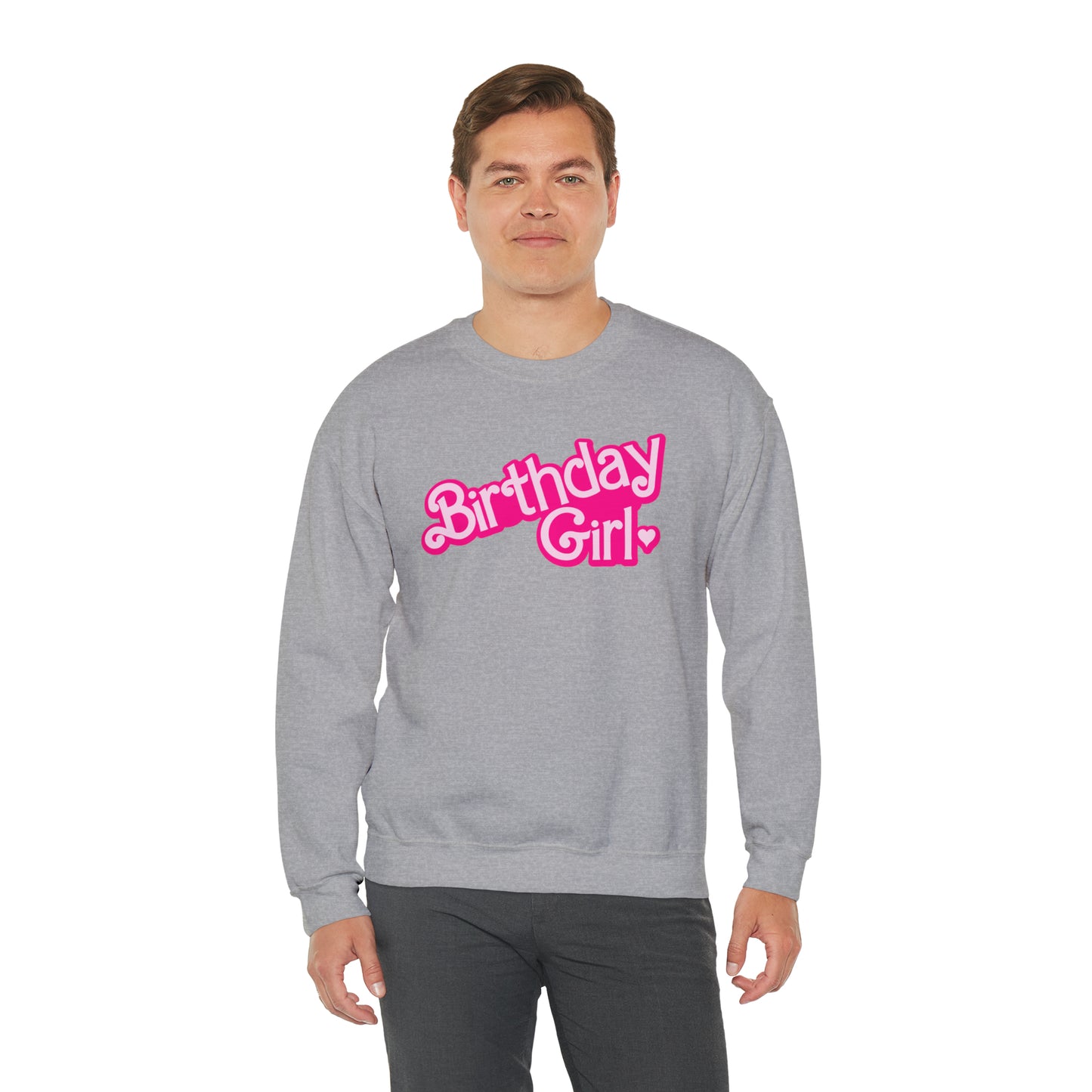Birthday Girl with Hot Pink Barbie Font Heavy Blend™ Crewneck Sweatshirt