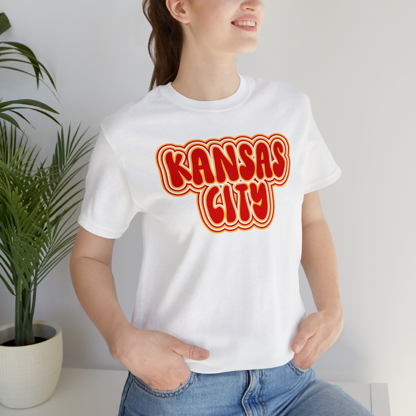 Swift Kelce Football Bubble Font Bella Jersey Short Sleeve Tee (Unisex) - Front and Back Design