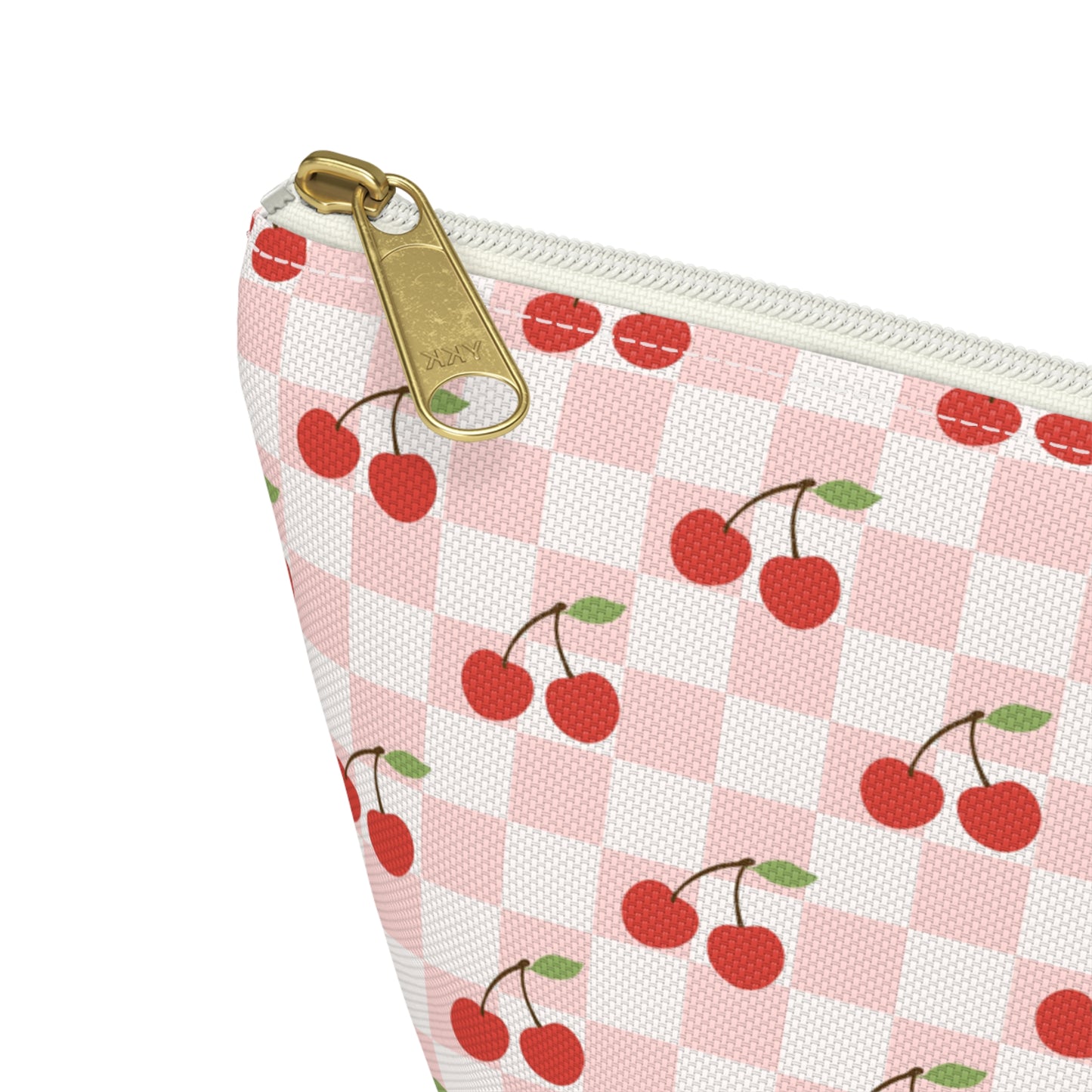 Checkered Cherries Print Design Accessory Pouch w T-bottom