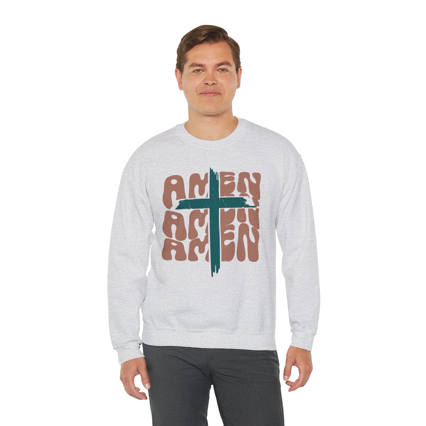 Vintage Amen Amen Amen with Cross Design Boho Color Print Heavy Blend™ Crewneck Sweatshirt