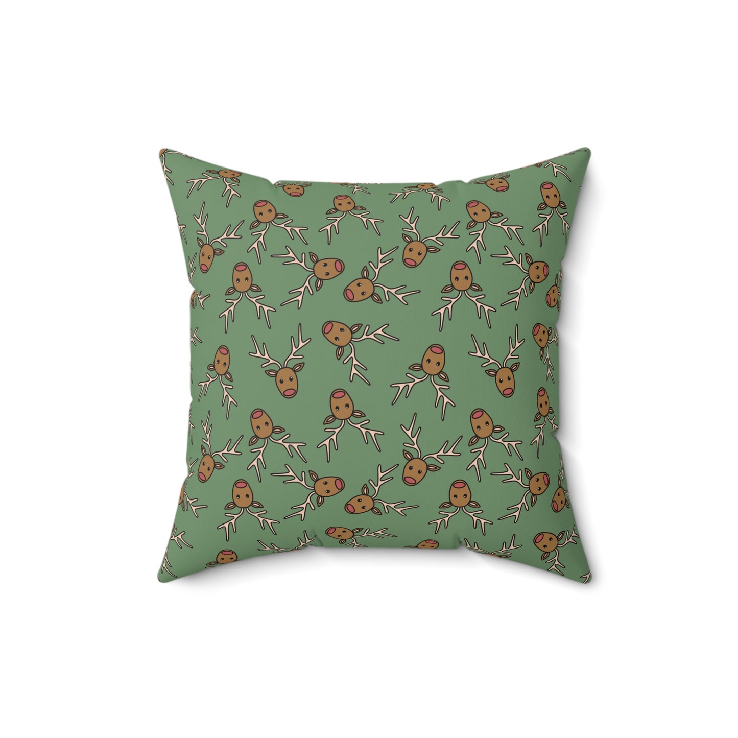 Reindeer Pattern on Sage Green Polyester Square Pillow