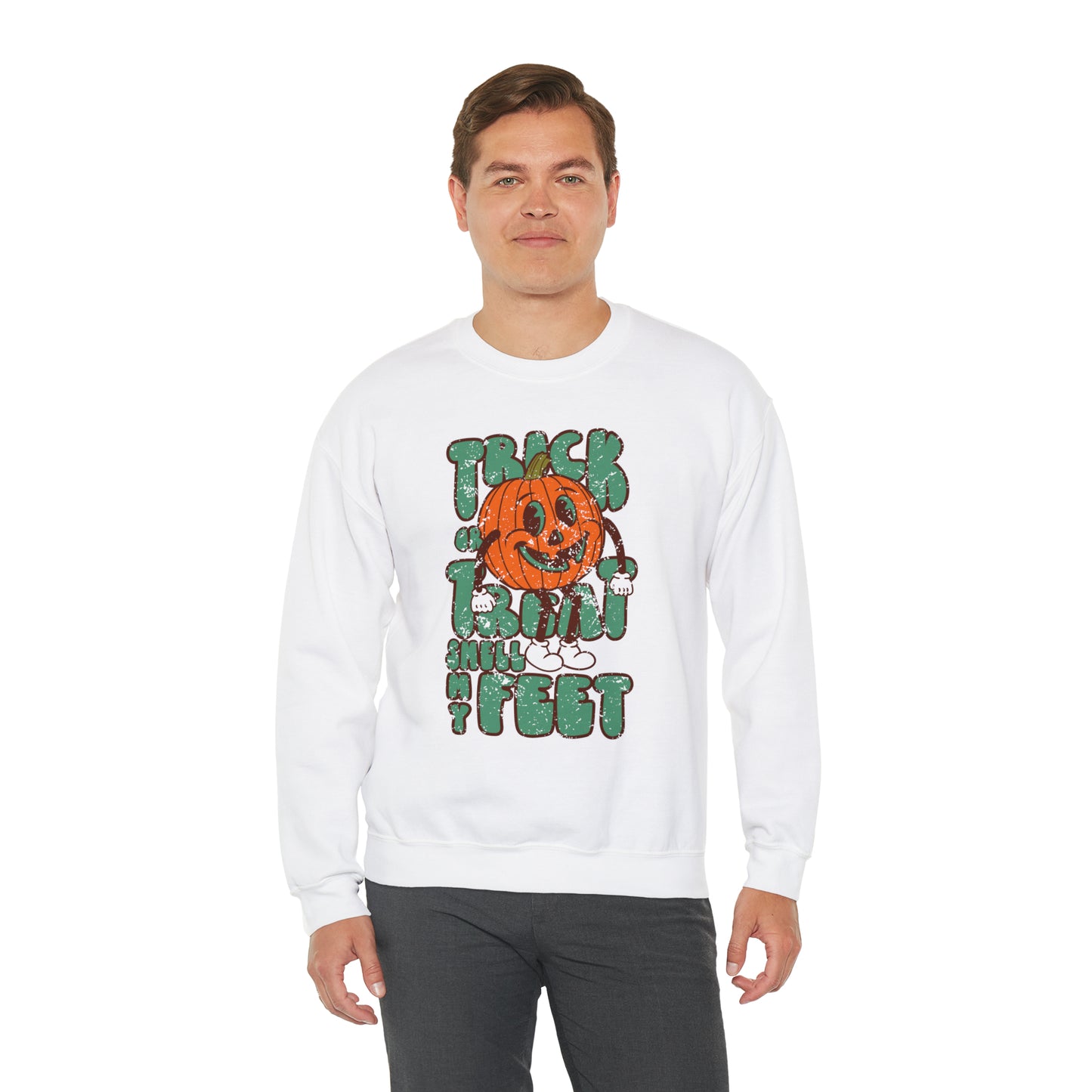 Distressed Trick or Treat Smell My Feet Heavy Blend™ Crewneck Sweatshirt