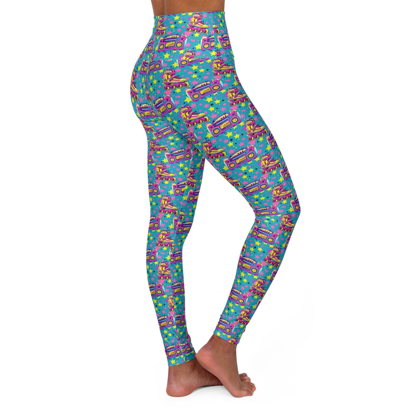Jam Box Stars Rollerblades 80's 90's Themed High Waisted Yoga Leggings