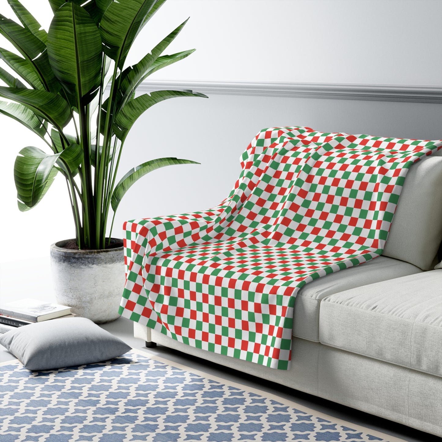 Red and Green Christmas Checkerboard Sherpa Fleece Blanket