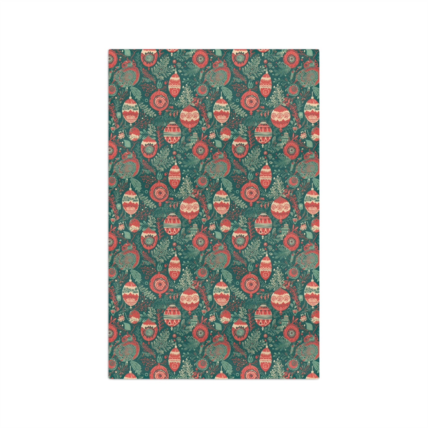 Green Christmas Ornament Print/ Holiday Soft Tea Towel