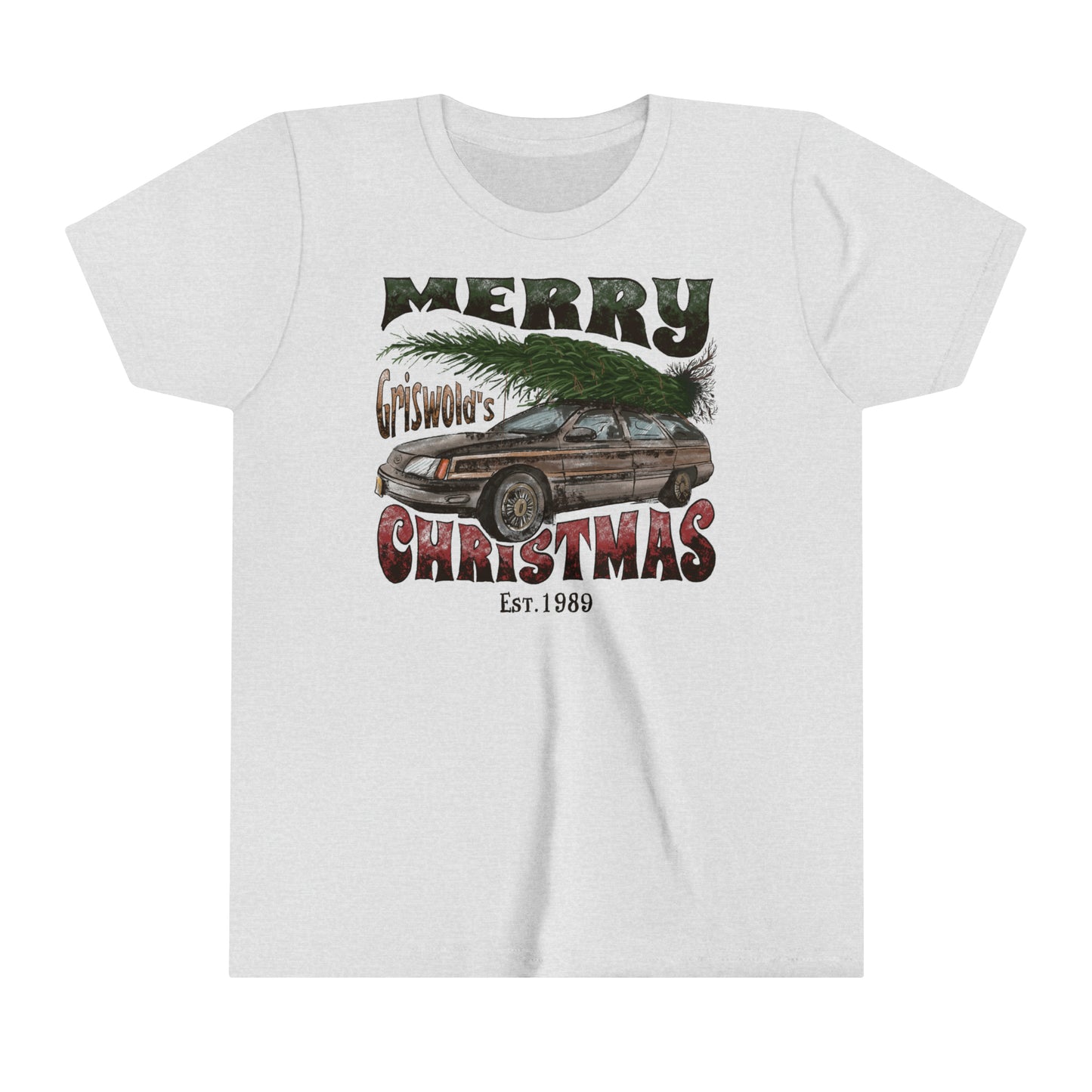 YOUTH - Distressed Griswold's Christmas Tree Station Wagon HolidayYouth Short Sleeve Tee