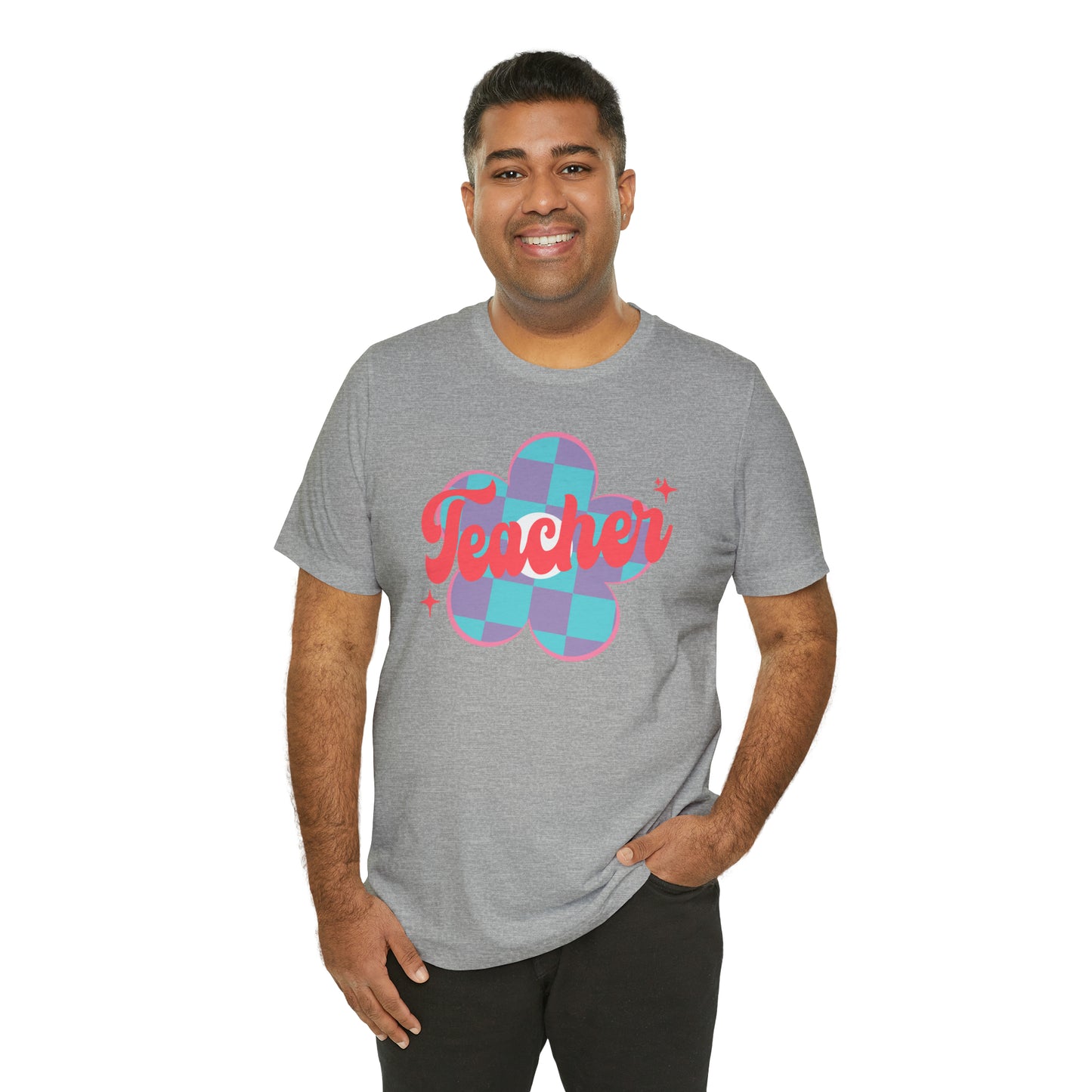 Purple and Blue Plaid Daisey Teacher T-Shirt