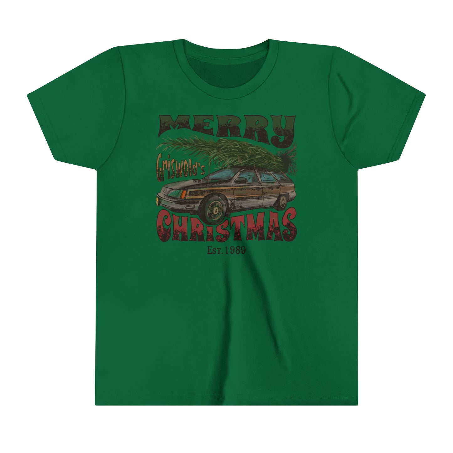 YOUTH - Distressed Griswold's Christmas Tree Station Wagon HolidayYouth Short Sleeve Tee