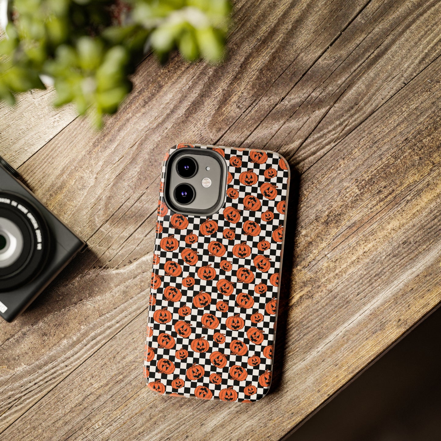 Pumpkin / Jack-O-Lantern Checkerboard Halloween/ Fall Patterned Tough Phone Cases