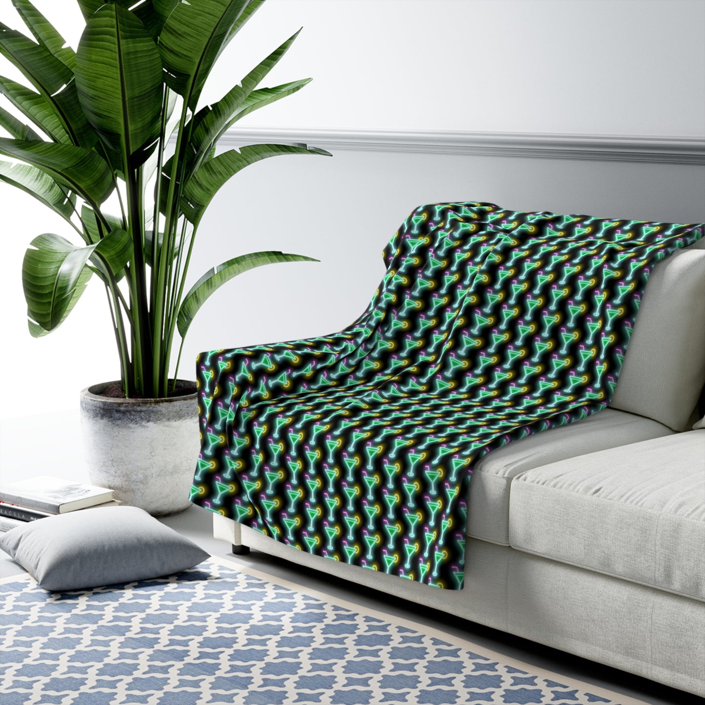 Party Birthday Drink Neon Cocktail Pattern Design Sherpa Fleece Blanket