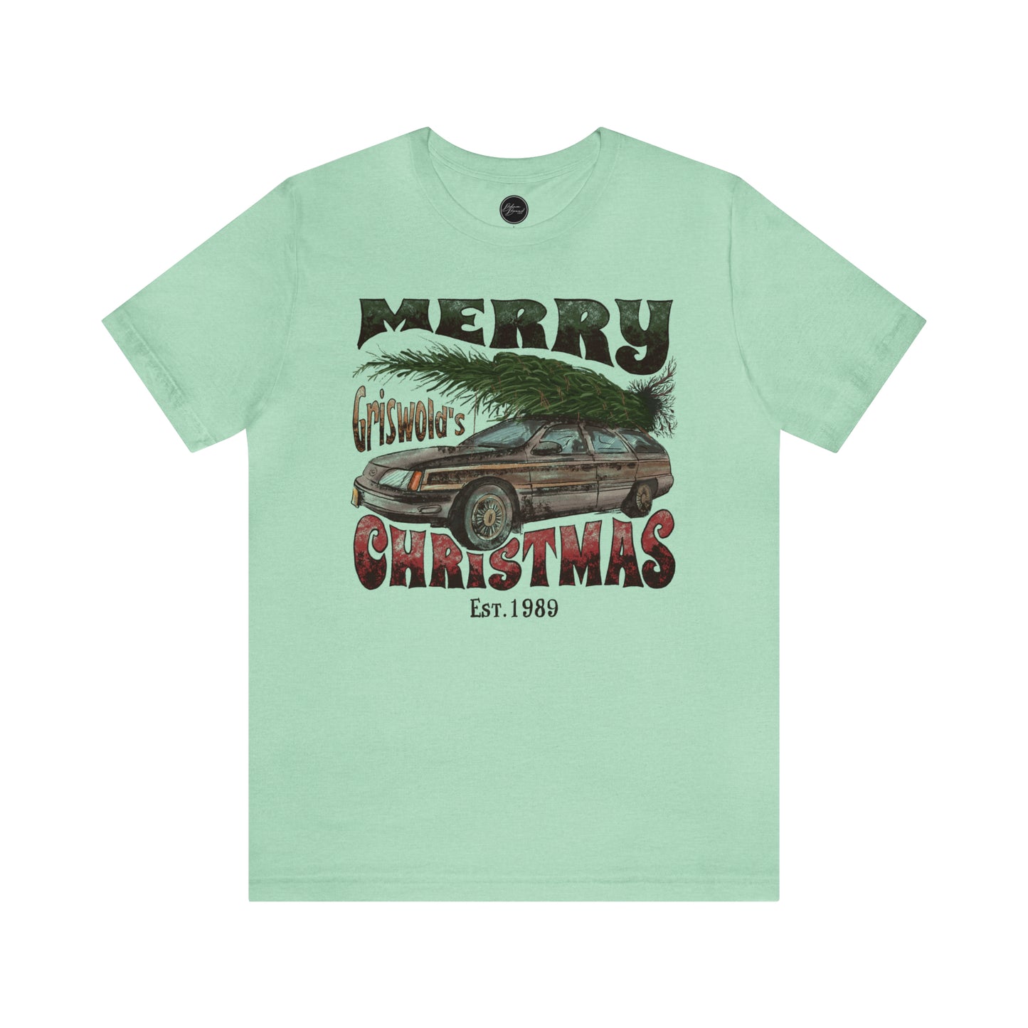 Distressed Griswold's Christmas Tree Station Wagon Holiday Bella Jersey Short Sleeve Tee (Unisex)