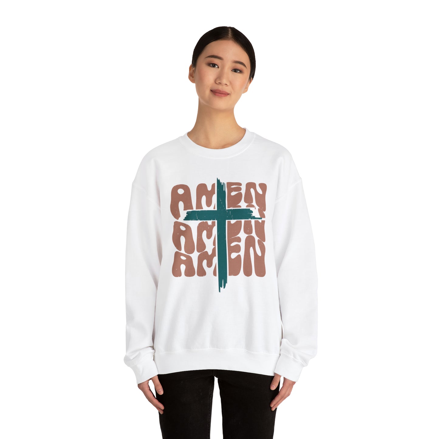Vintage Amen Amen Amen with Cross Design Boho Color Print Heavy Blend™ Crewneck Sweatshirt