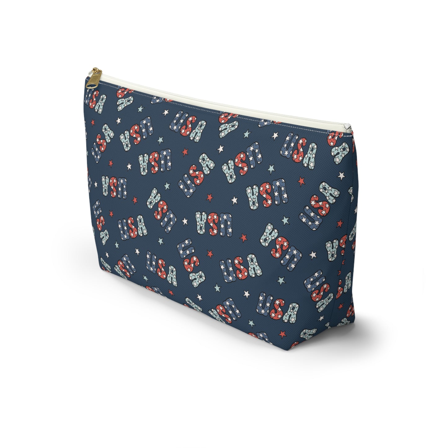 USA America 4th of July USA Stars Red, White and Blue Print Design Accessory Pouch w T-bottom