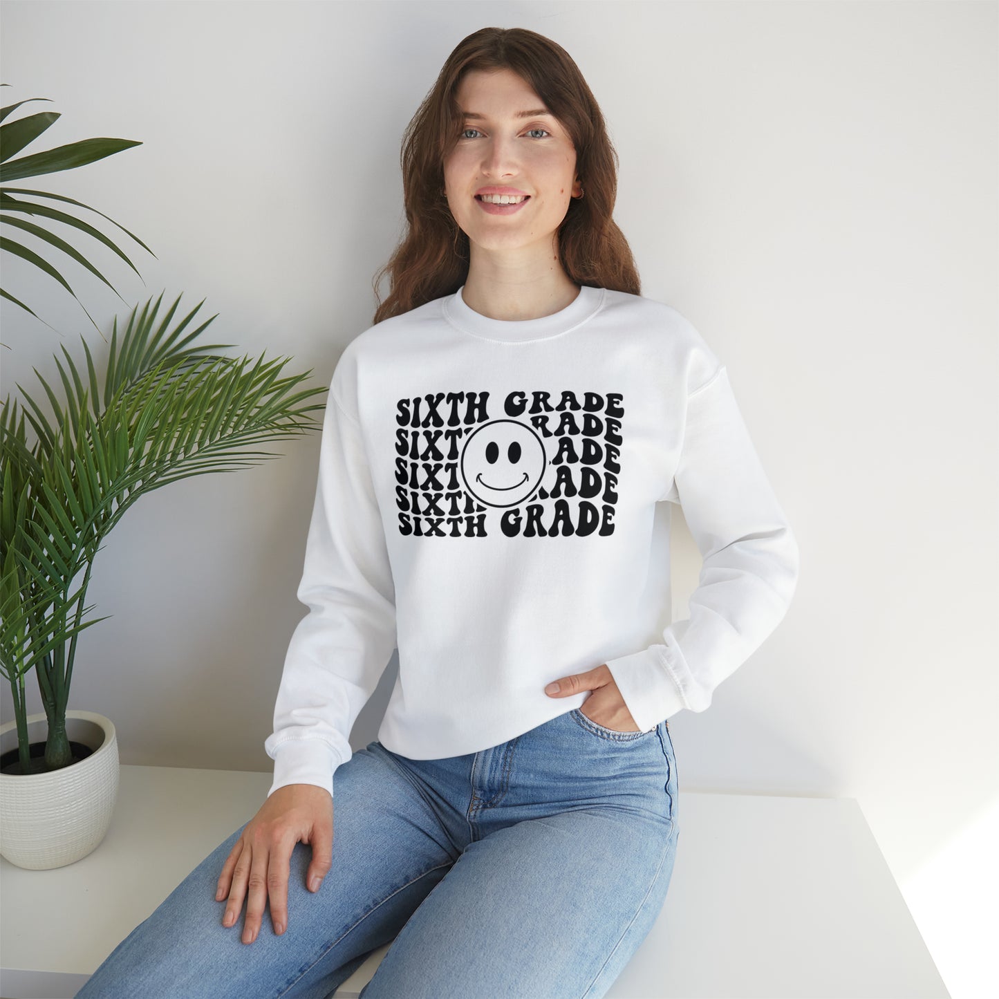 6th Grade Smiley Face Black Logo Unisex Heavy Blend™ Crewneck Sweatshirt