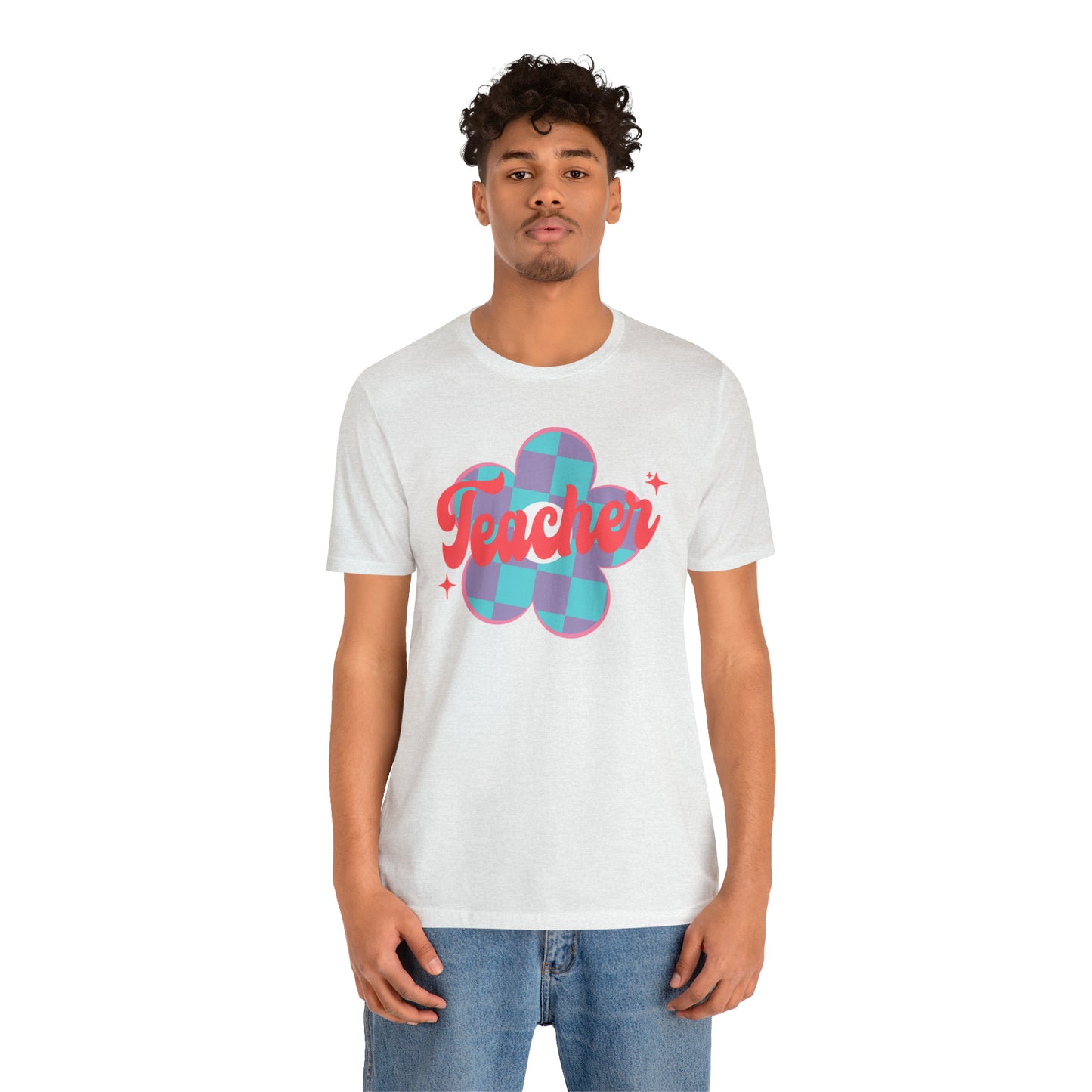 Purple and Blue Plaid Daisey Teacher T-Shirt