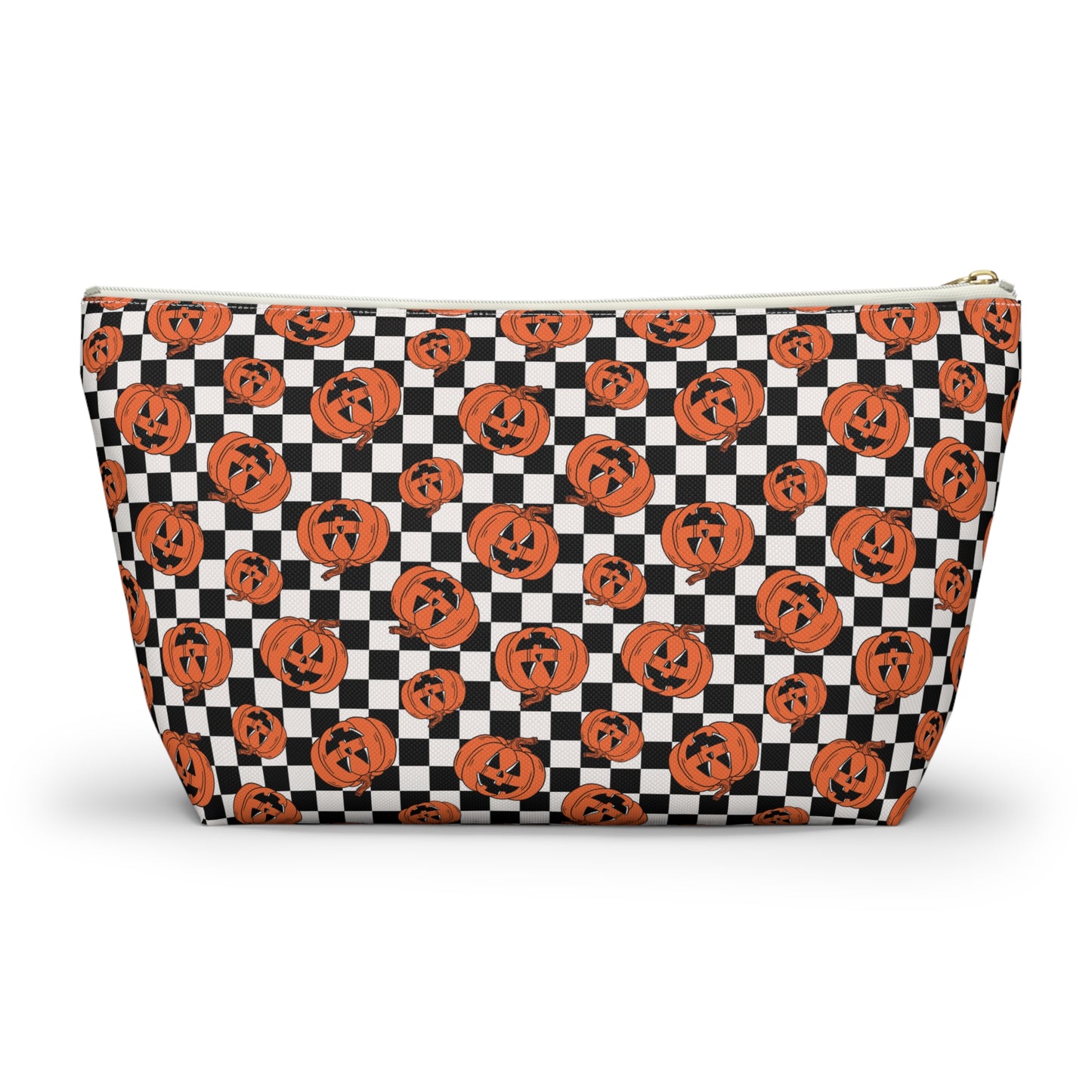 Jack-O-Lantern Pumpkin Checkerboard Halloween Accessory Pouch w T-bottom