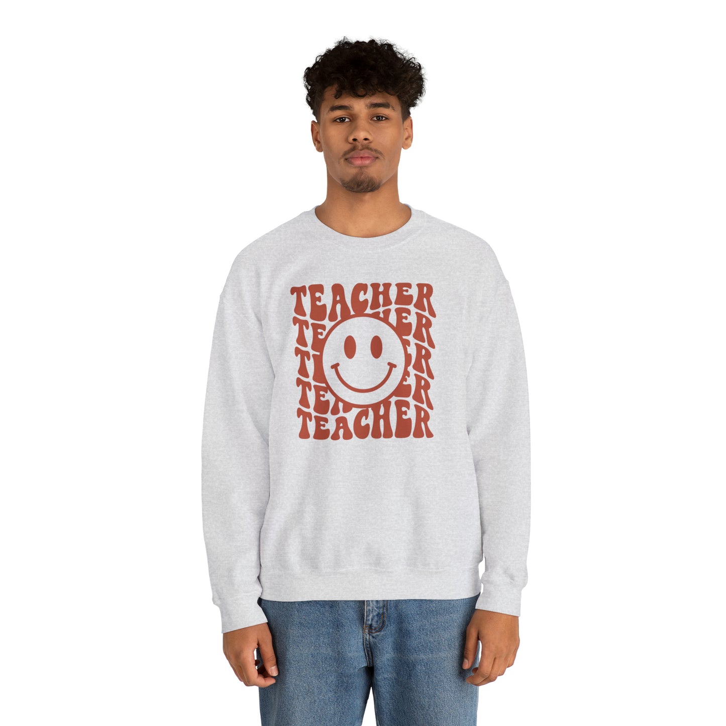 Retro Rust Colored Teacher with Smiley Face Unisex Heavy Blend™ Crewneck Sweatshirt