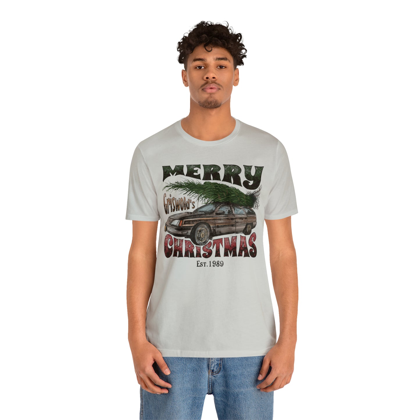 Distressed Griswold's Christmas Tree Station Wagon Holiday Bella Jersey Short Sleeve Tee (Unisex)