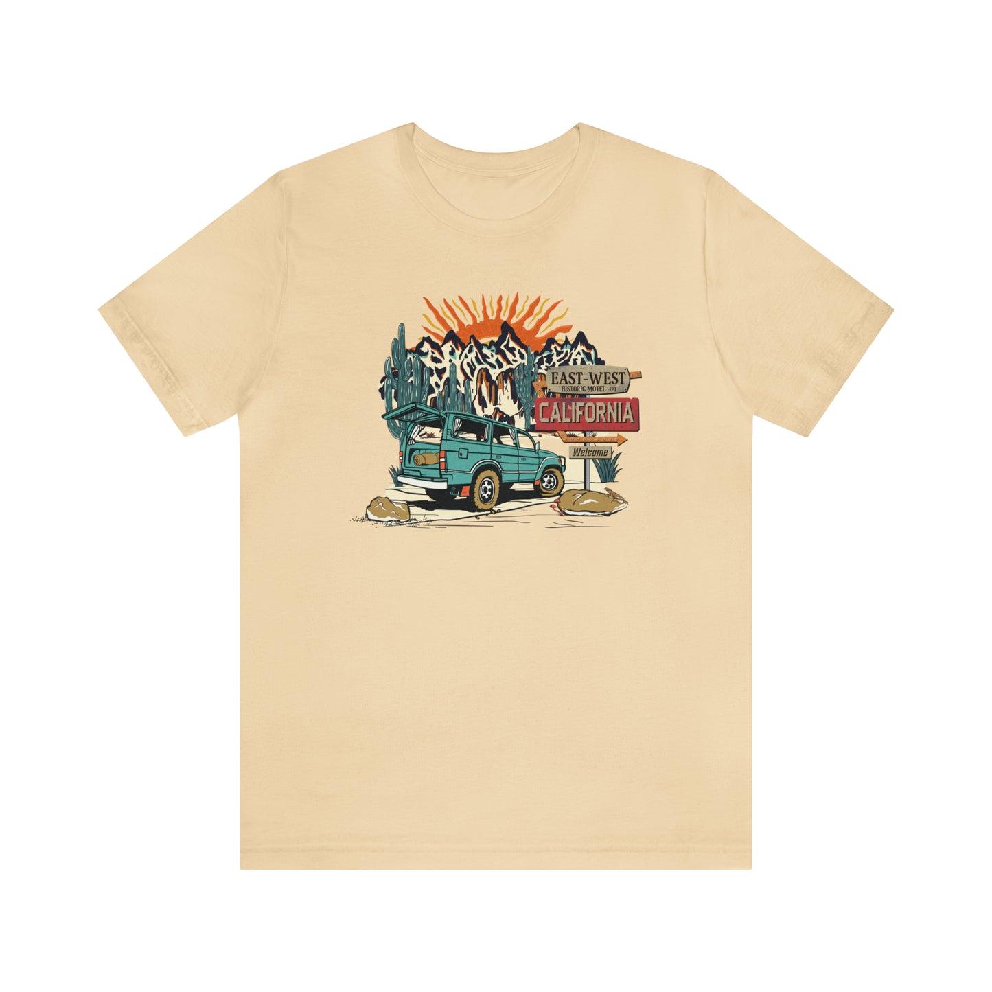 Vintage Mountain Scene with Bronco Unisex Jersey Short Sleeve Tee