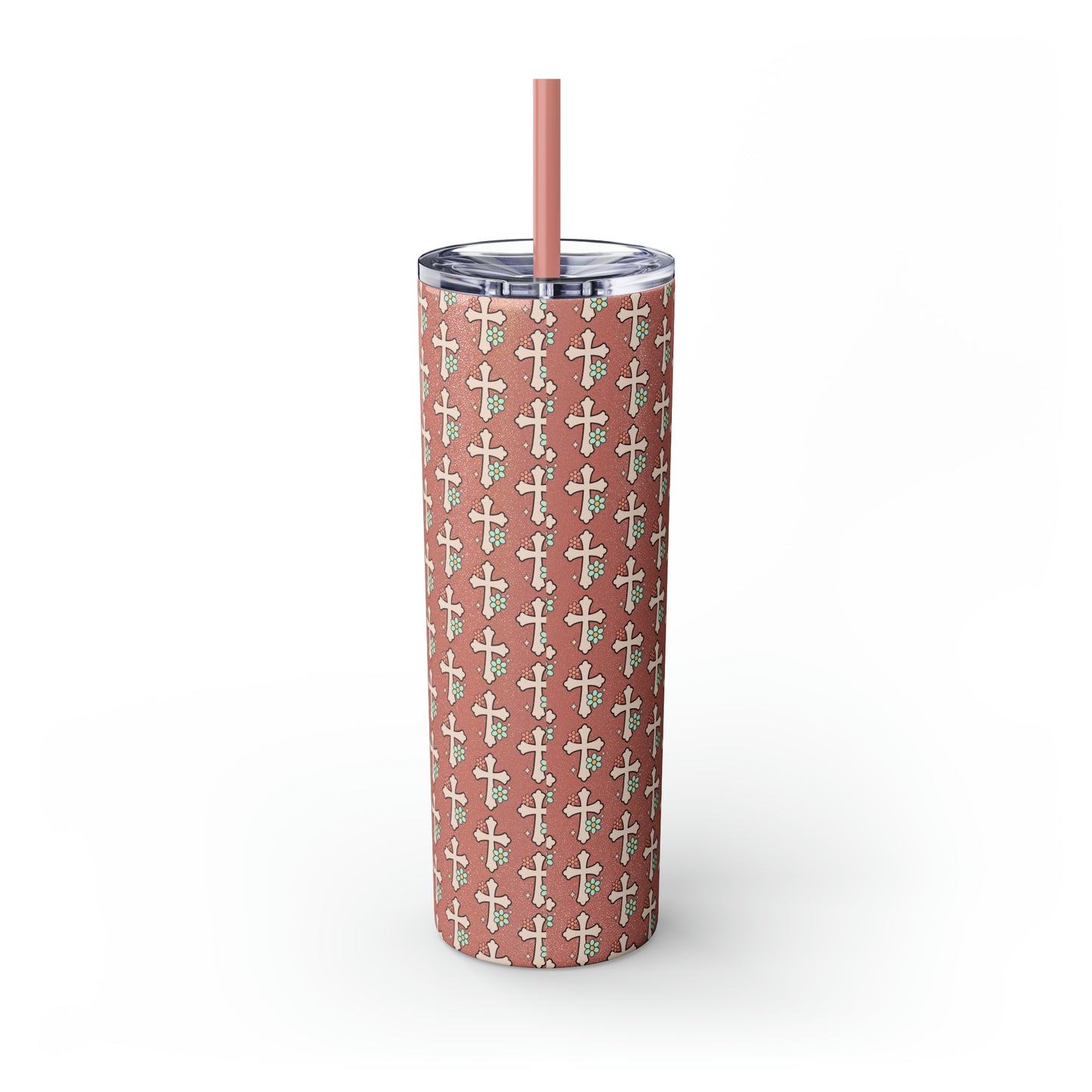 Grow in Grace with Daisy Crosses Christian Skinny Tumbler with Straw, 20oz